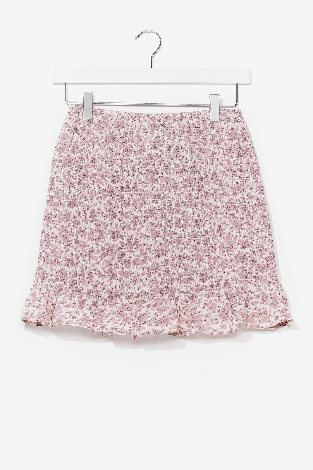 floral shirred ruffle hem mini skirt image number 1