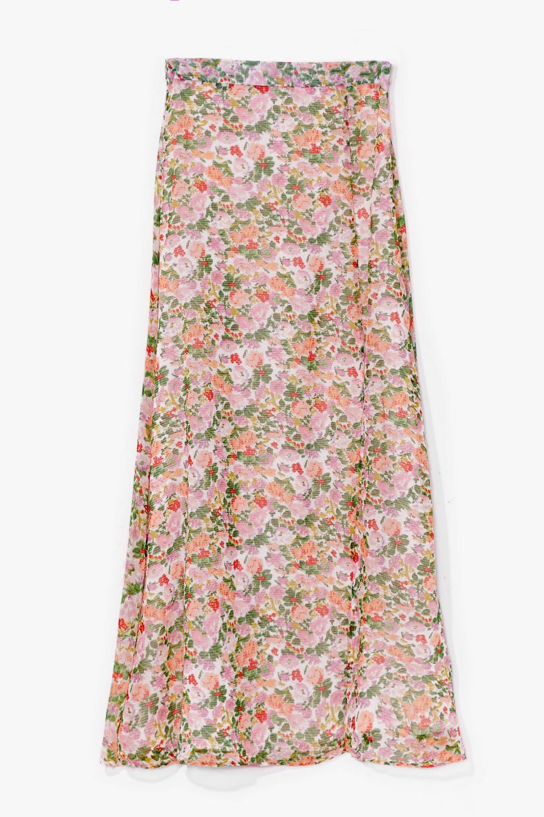 White High Waisted Floral Print Maxi Skirt image number 1