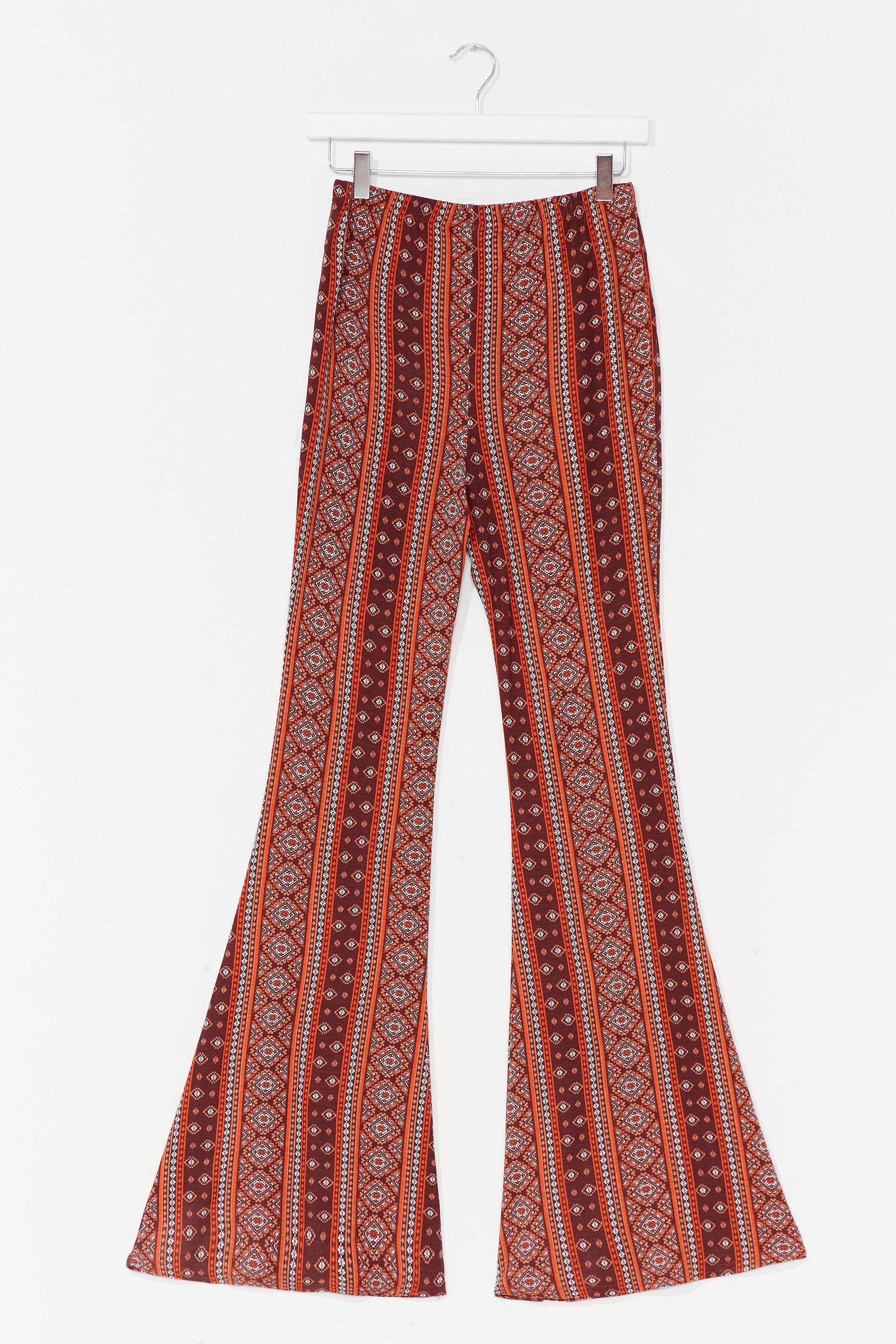 Boho Bliss Ribbed Flare Pants - Rust