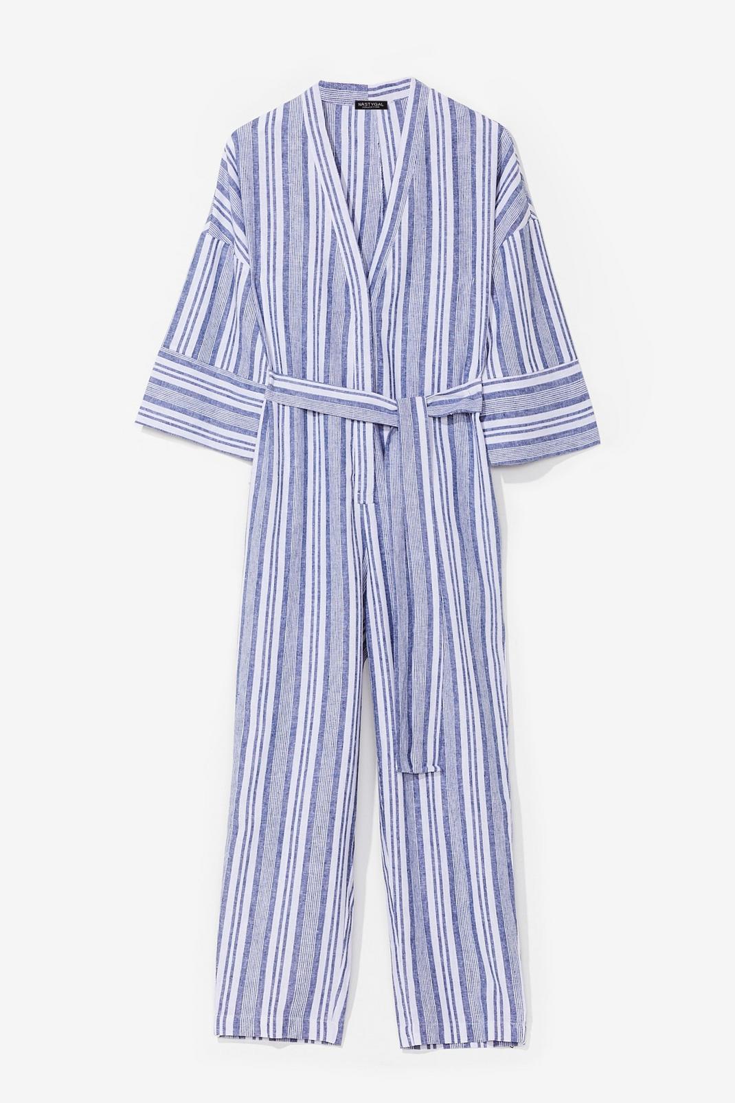 You're Just My Stripe Belted Linen Jumpsuit image number 1