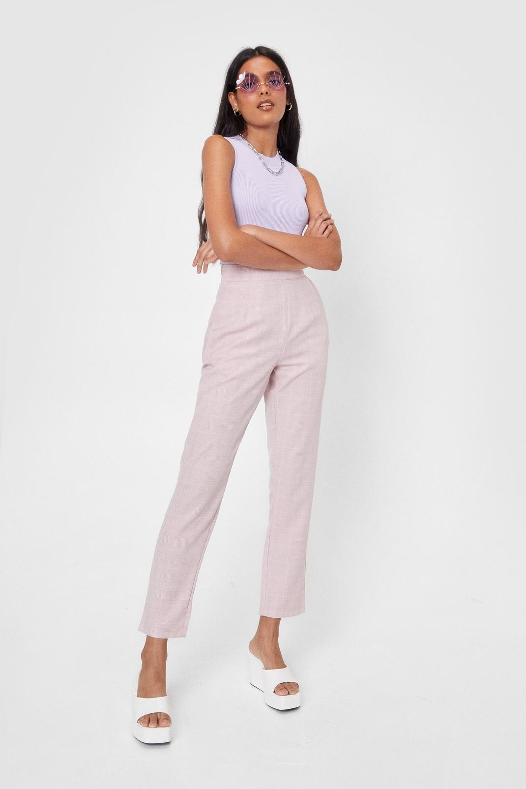 Blush Check High Waisted Slim Fit Tapered Pants image number 1