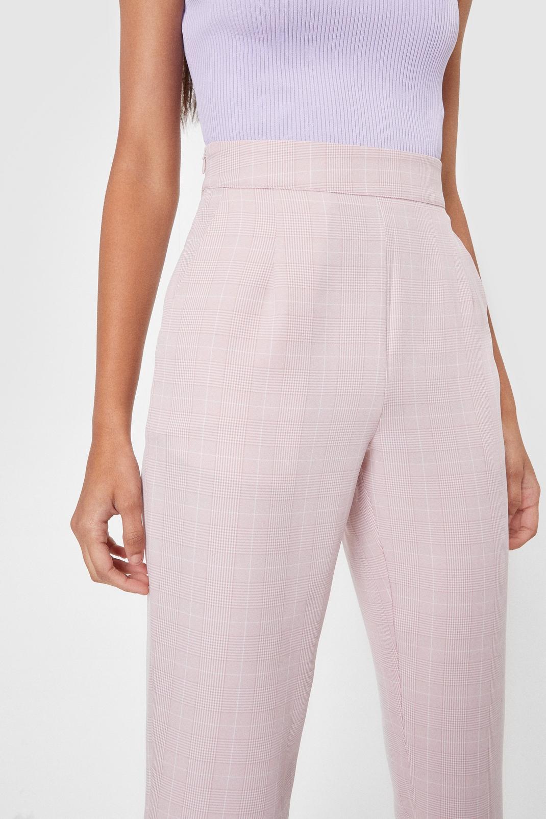 107 Check High Waisted Slim Fit Tapered Trousers image number 2