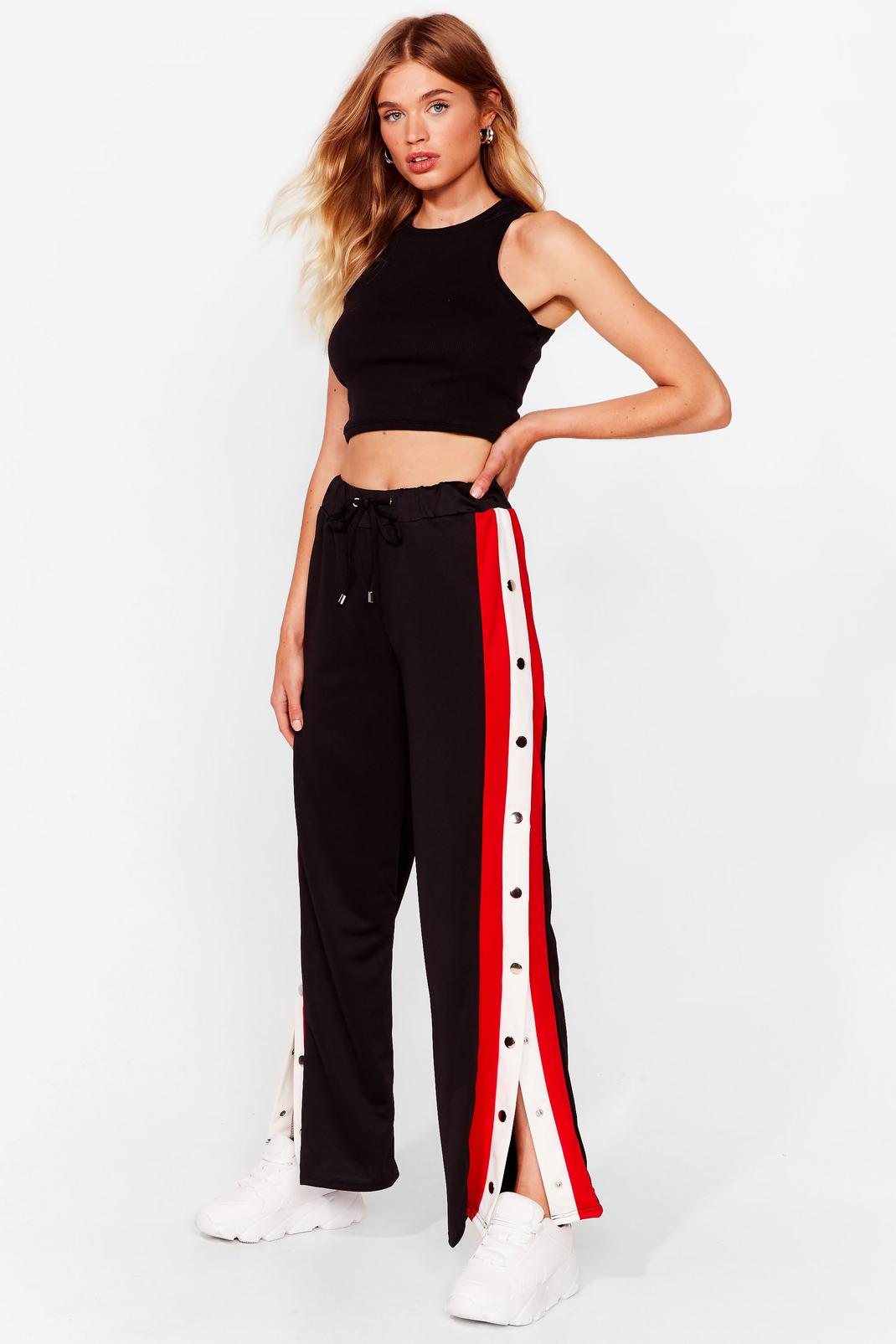 Red Striped Snap Button Wide Leg Pants image number 1