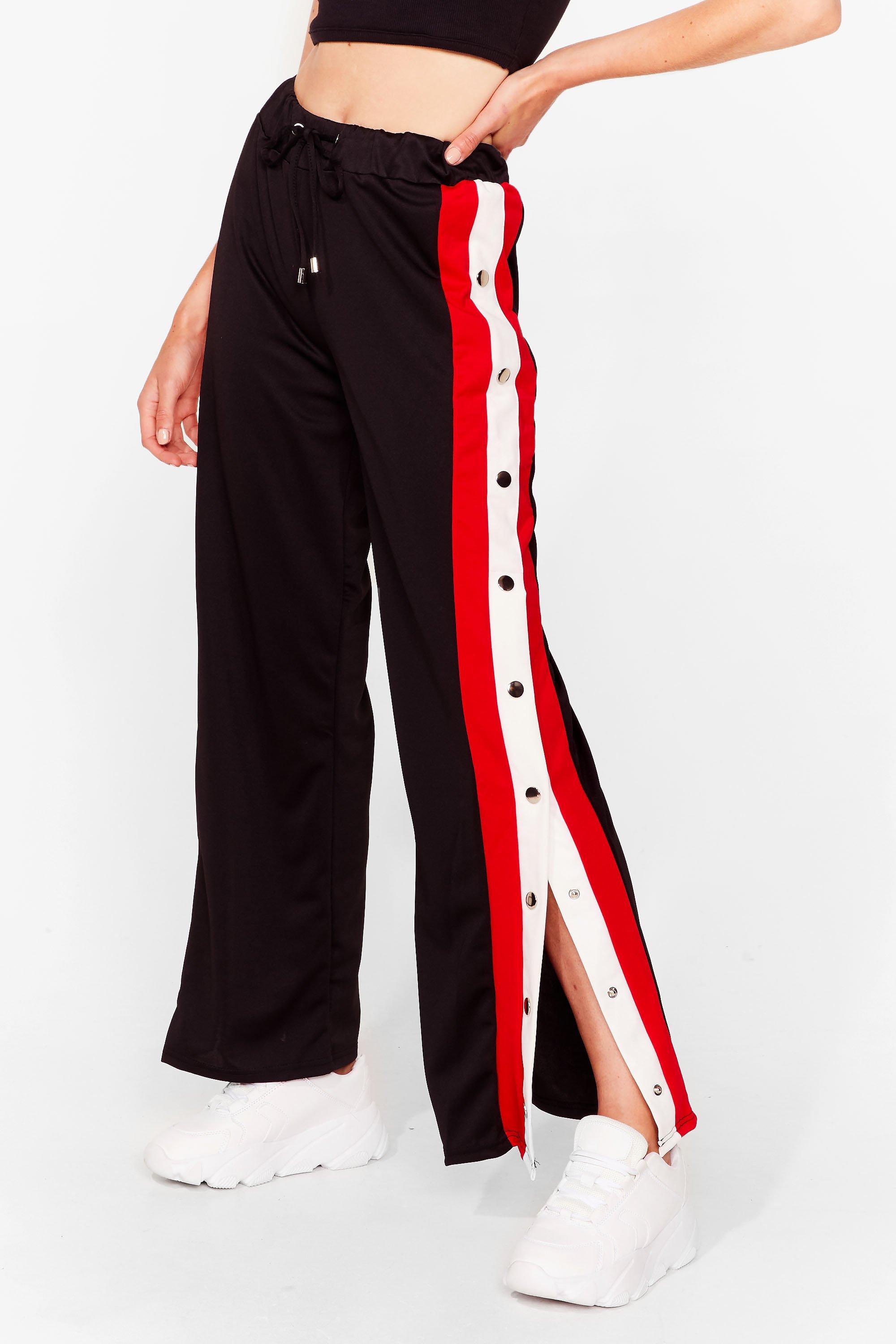 Striped Snap Button Wide Leg Pants