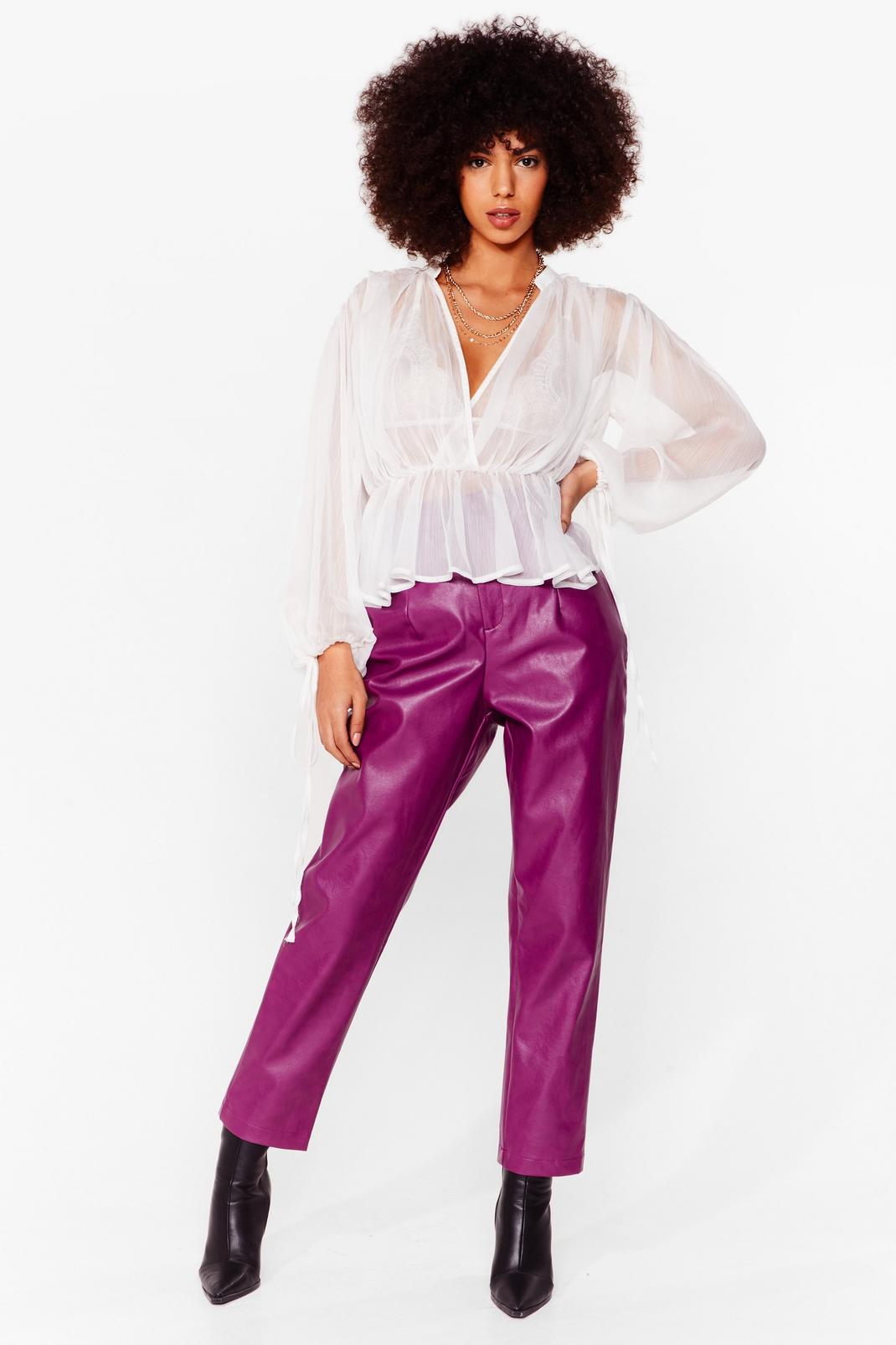 Berry ankle length pu pants image number 1