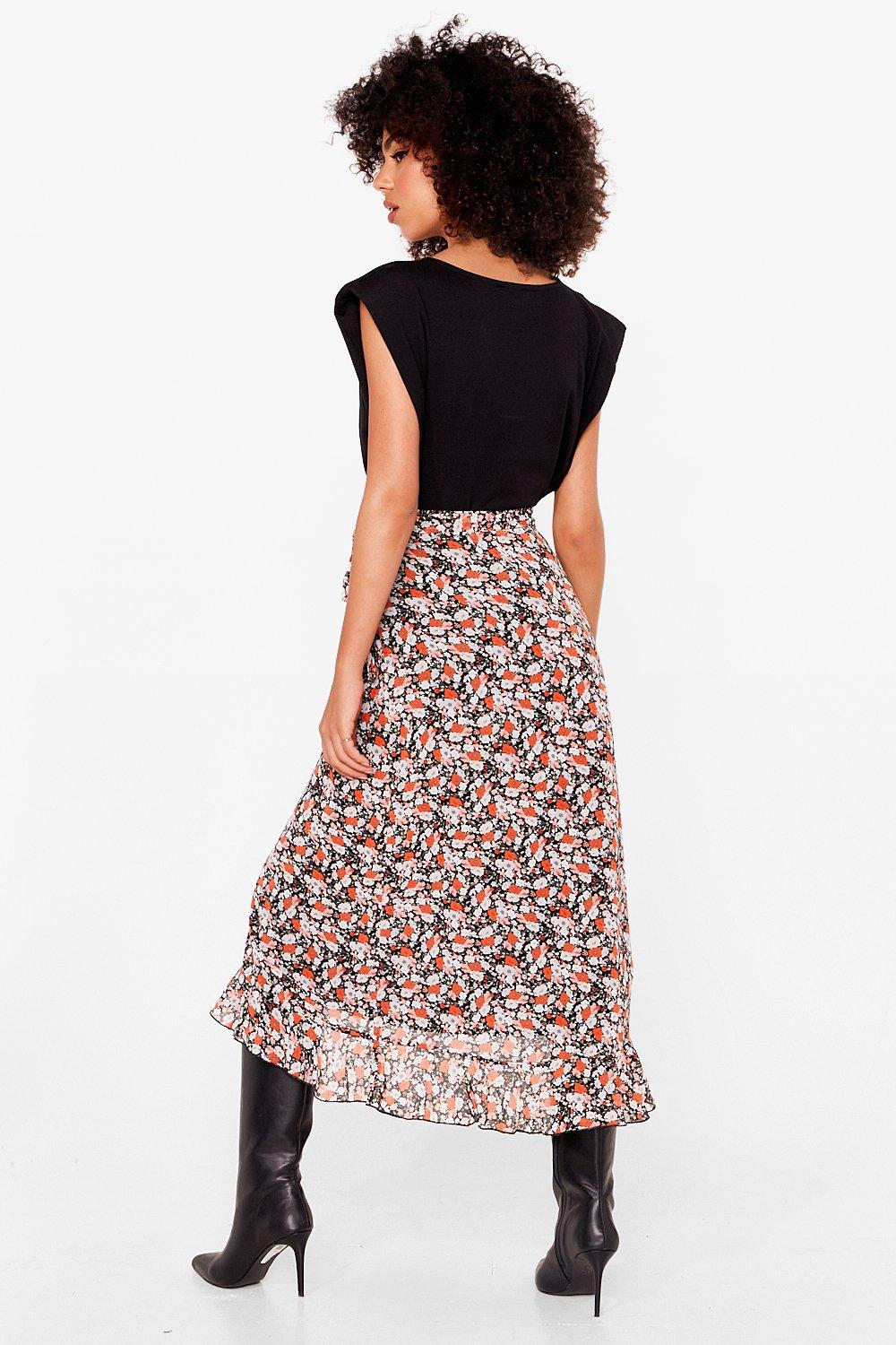 Flowy Floral Wrap Midi Skirt Nasty Gal