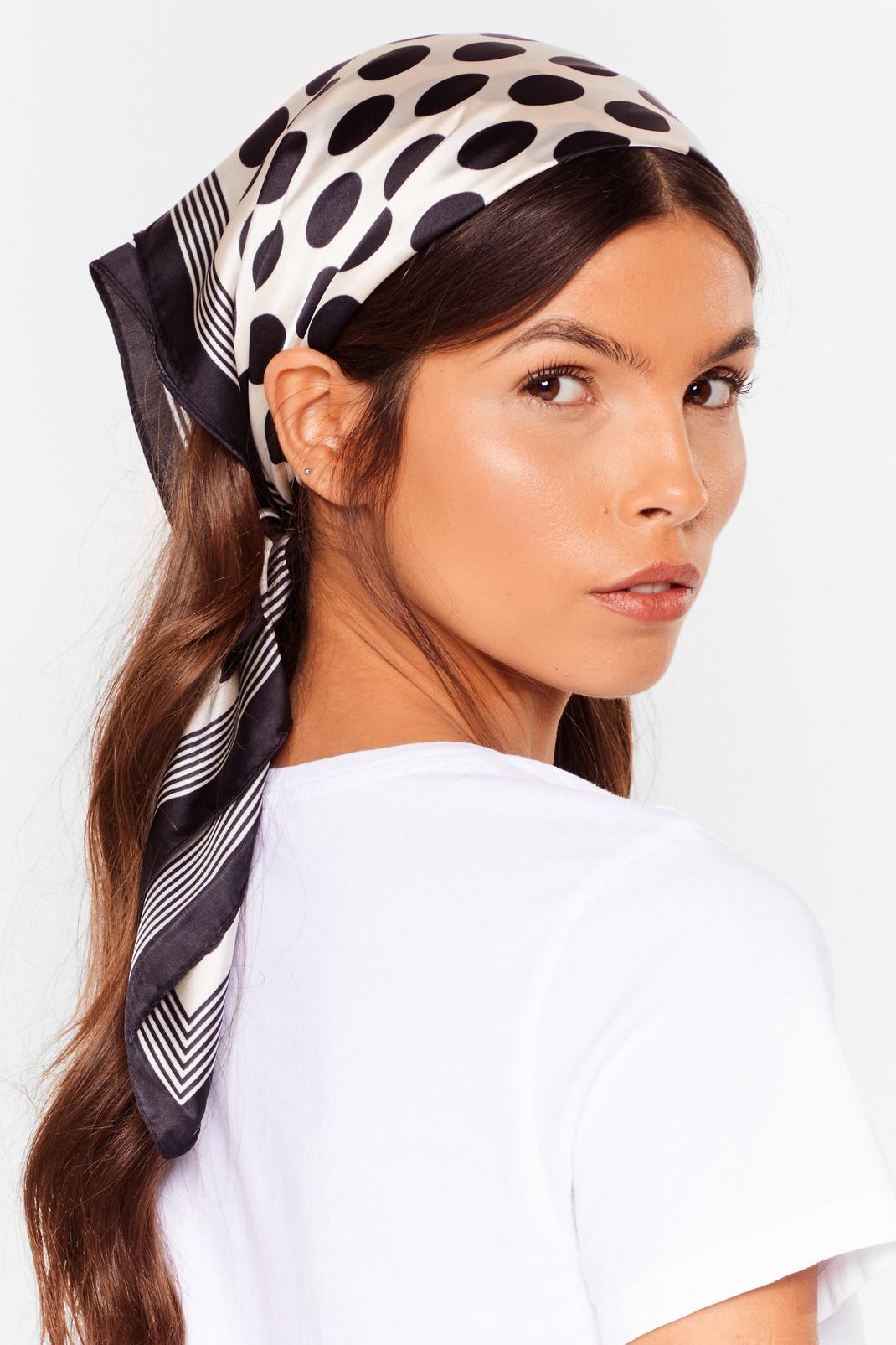 Black Polka Dot Satin Headscarf image number 1