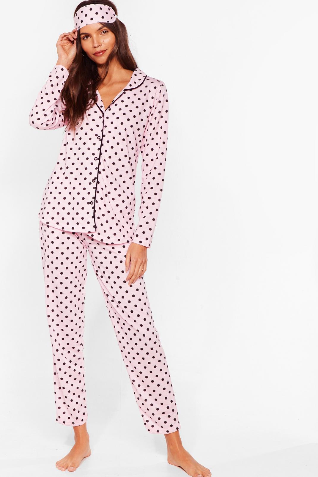 Pyjama 3 pièces à imprimé pois Je suis pois prête pour dormir, Pink image number 1