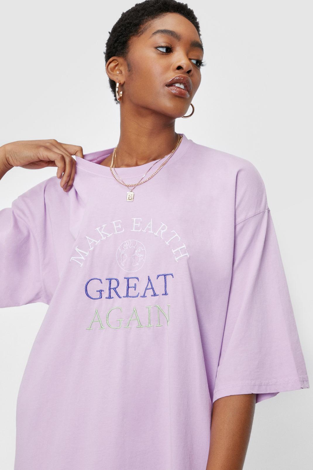 Lavender Make Earth Great Again Embroidered T-Shirt Dress image number 1