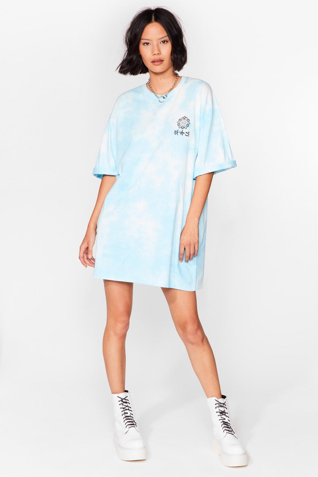White Divine Graphic Tie Dye T-Shirt Dress image number 1