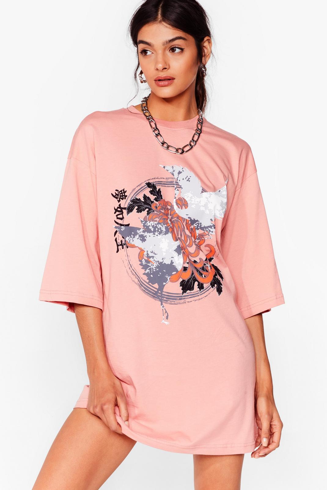 Coral Floral Graphic T-Shirt Dress image number 1