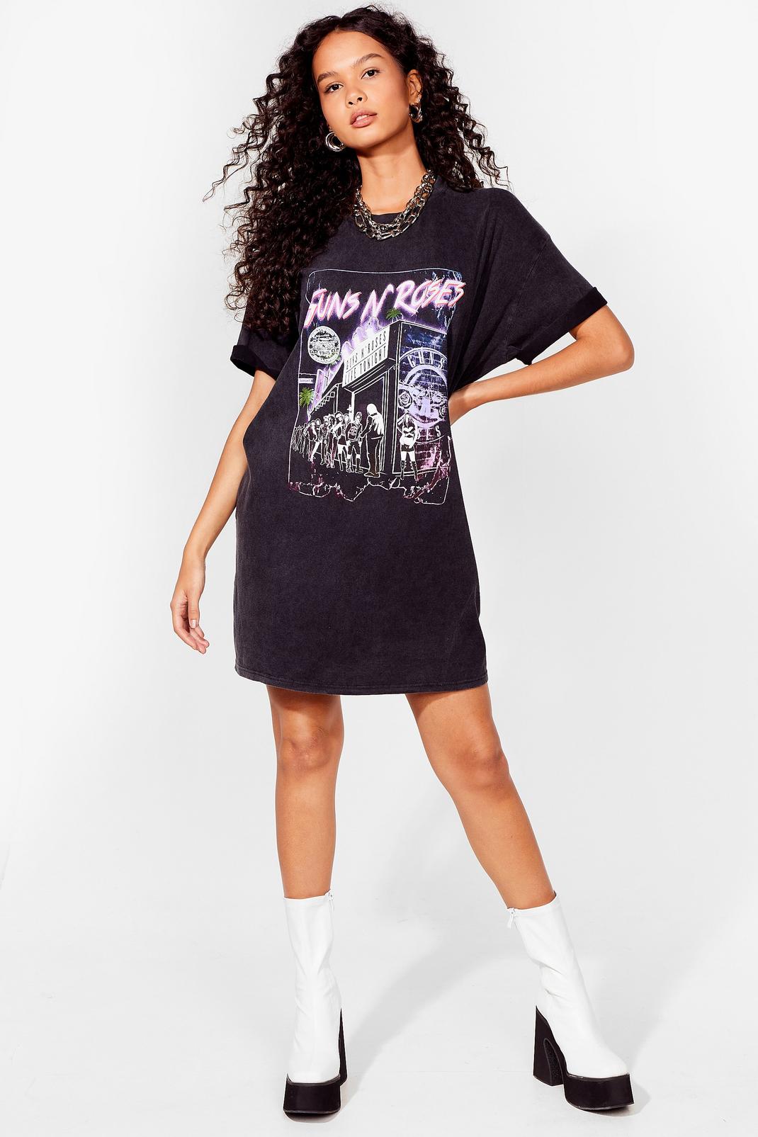 Black Guns N Roses Graphic Band T-Shirt Dress image number 1
