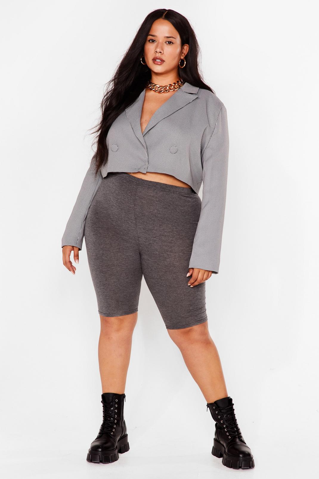 Charcoal Plus Size High Waisted Biker Shorts image number 1