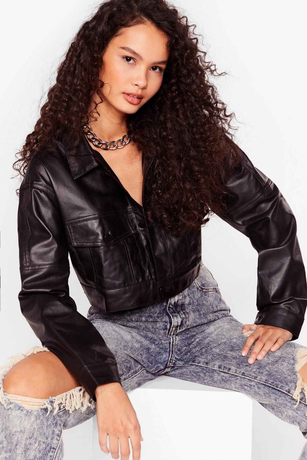 Faux Leather Crop Jacket image number 1