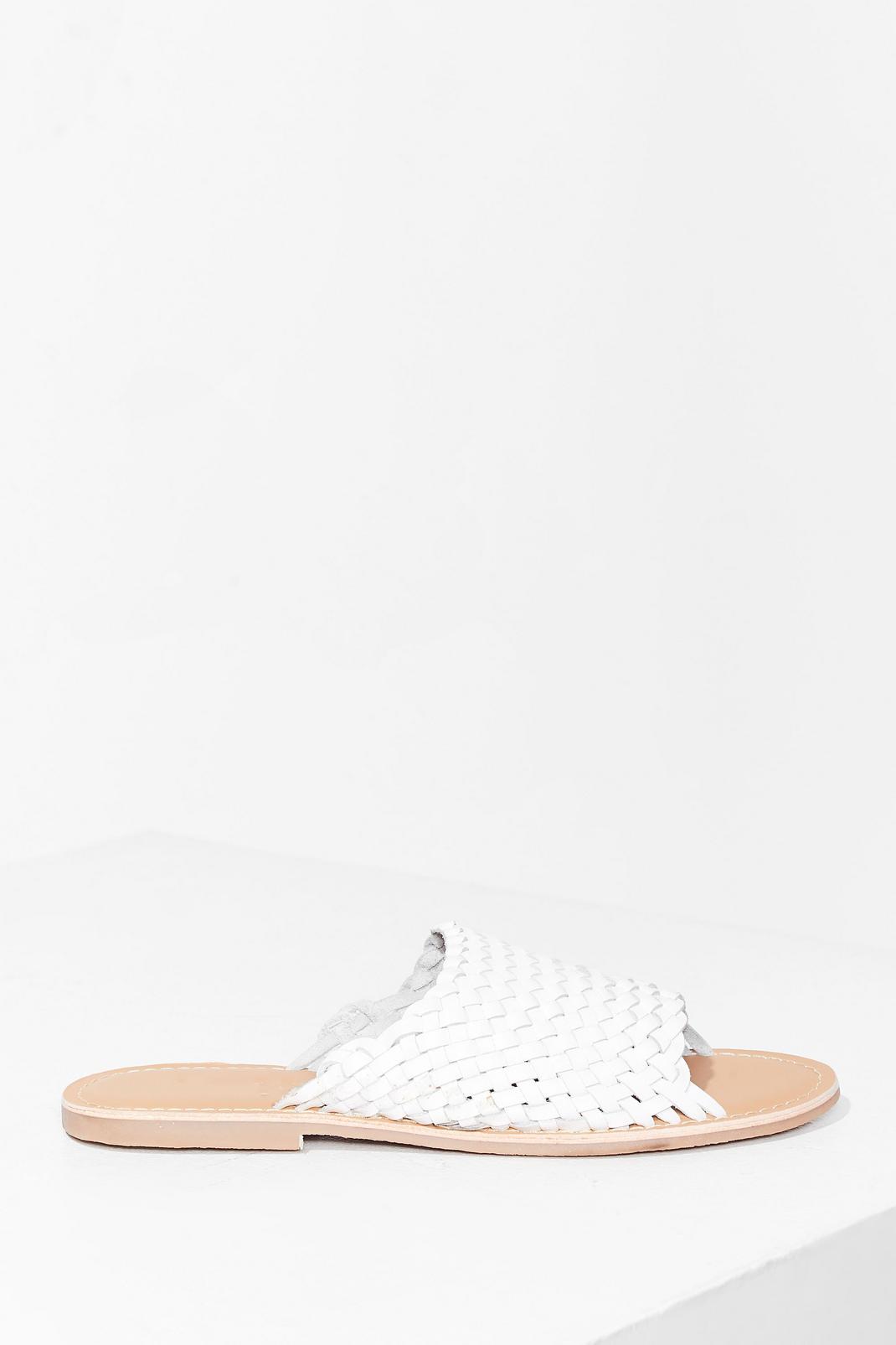 White Woven Strap Leather Flat Sandals image number 1