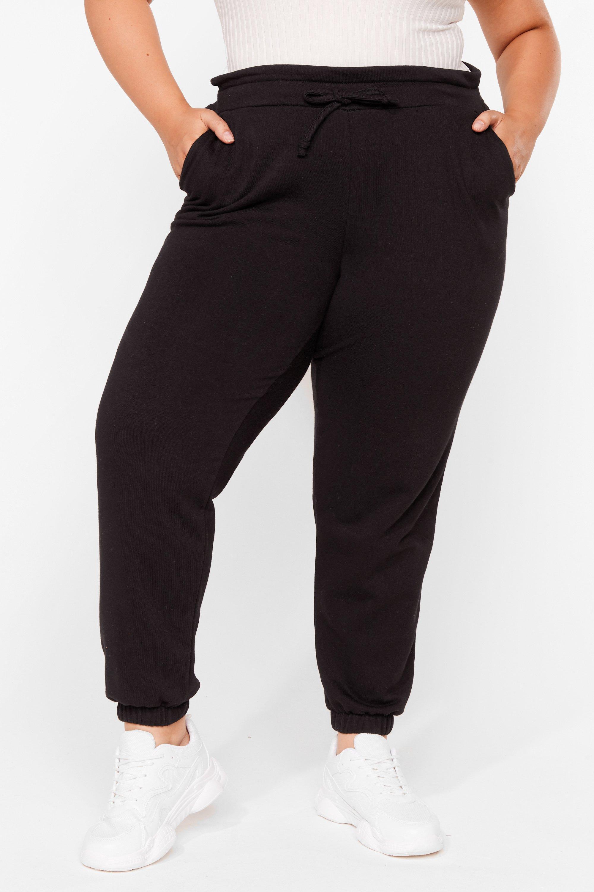 Ribbed Solid Black Women's Paper Bag Joggers