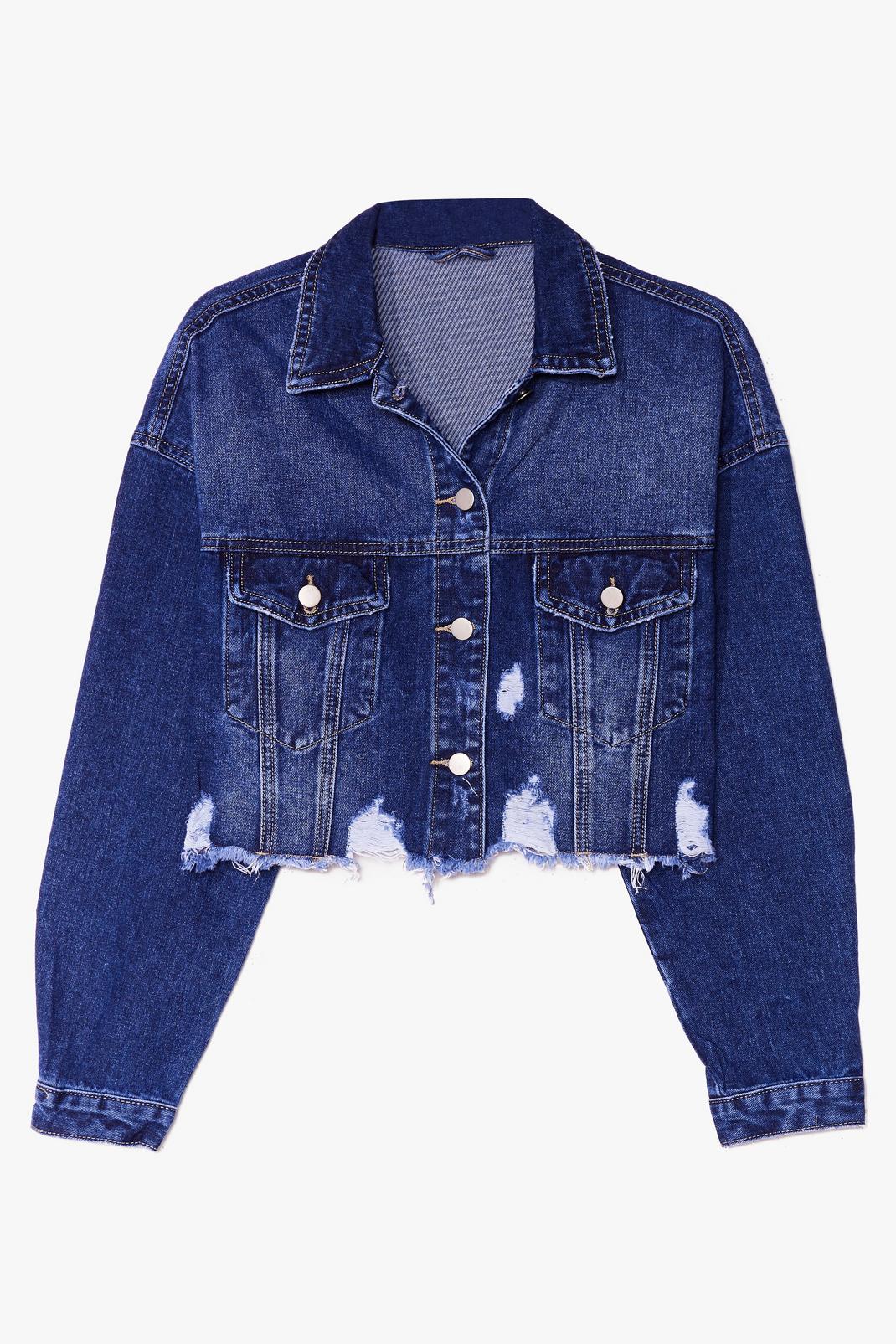 Wash You Were Here Distressed Cropped Denim Jacket image number 1