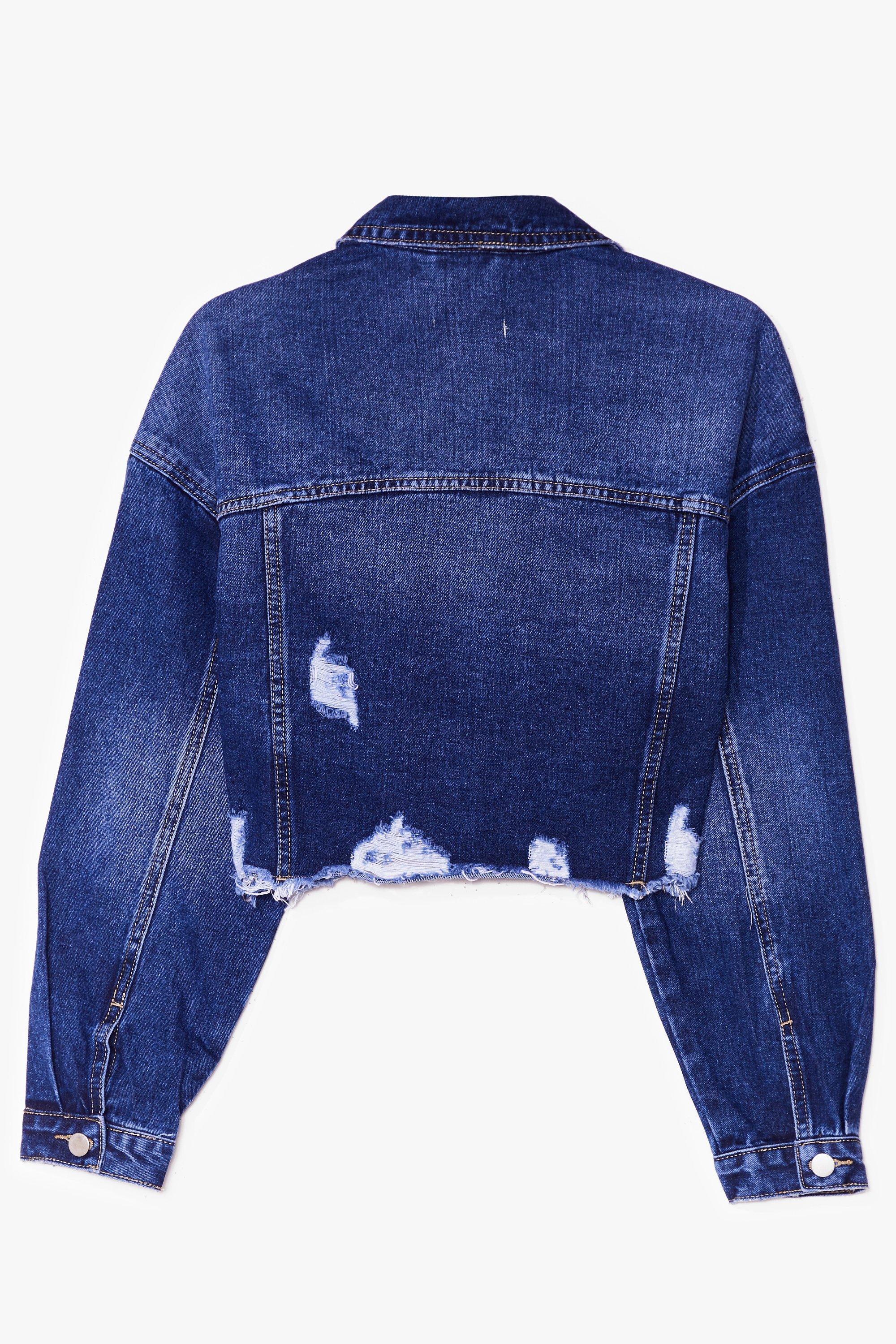 Veste courte en jean effet us ourlet effiloch