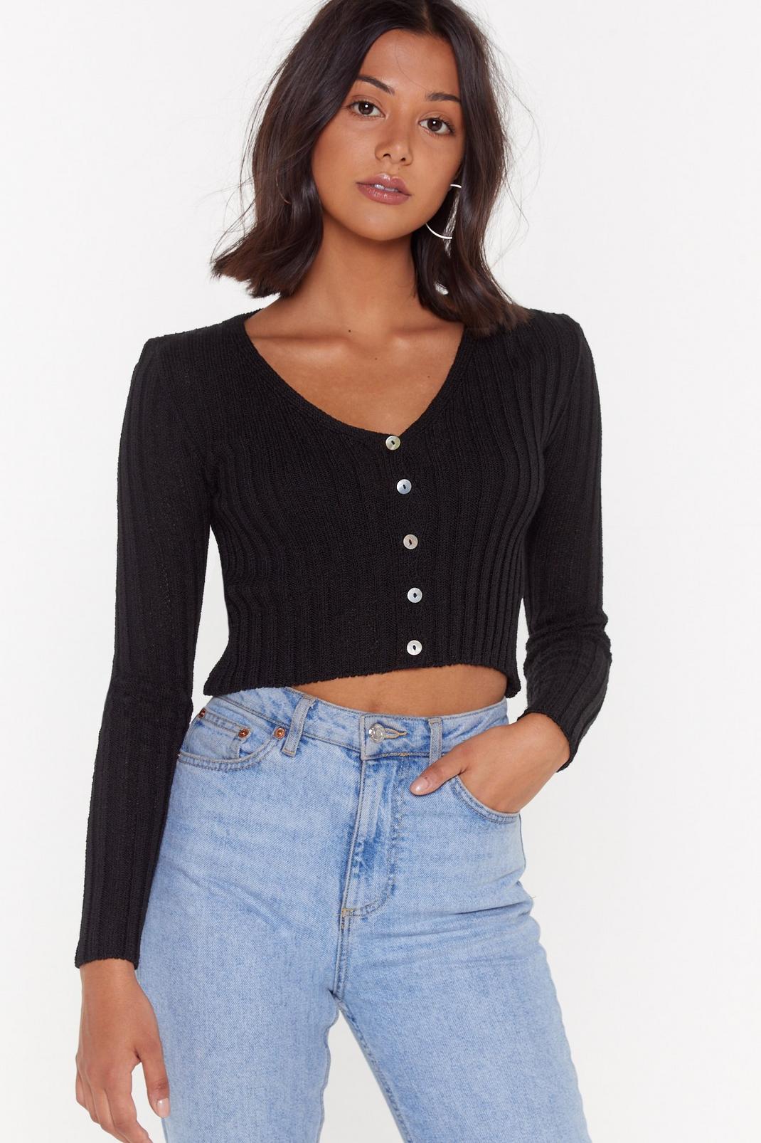 Black Cropped Button Down Cardigan image number 1