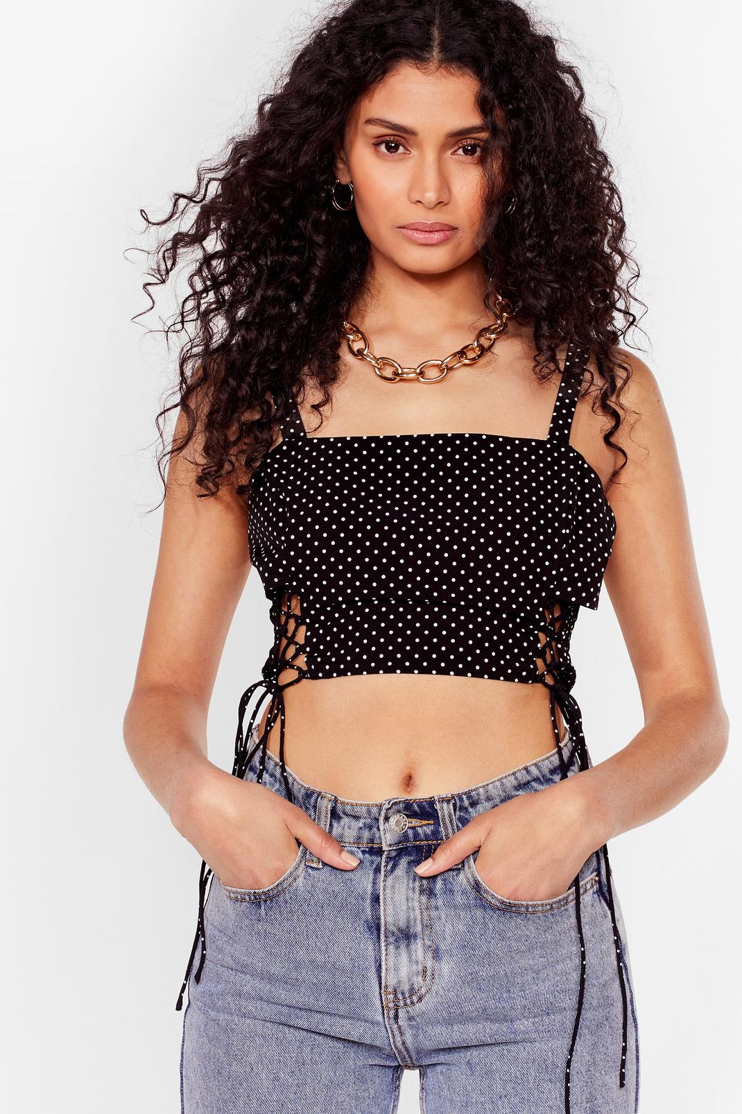 Polka Dot to Party Lace-Up Crop Top image number 1