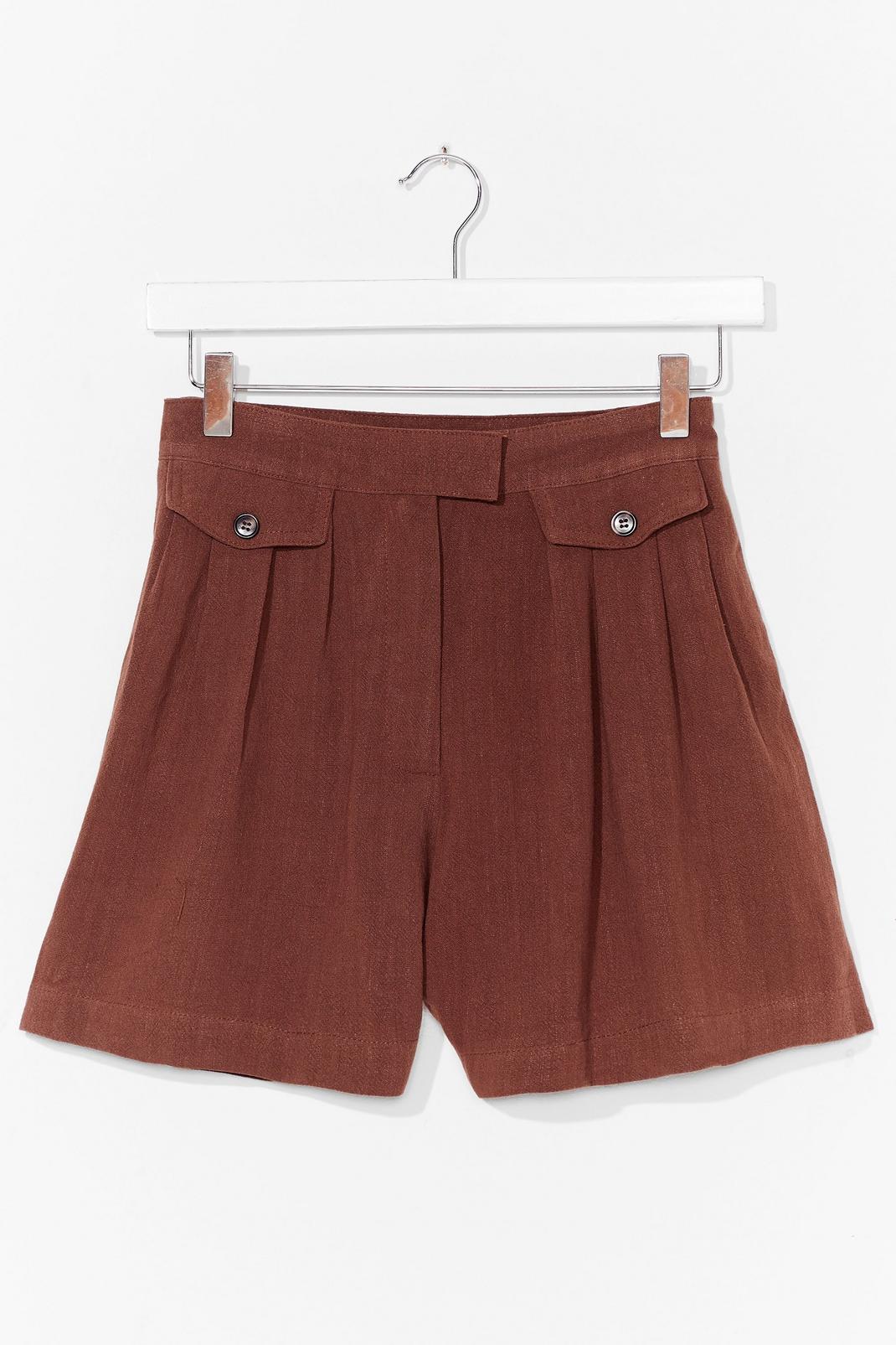 Rust Linen Pleated Cargo Shorts image number 1