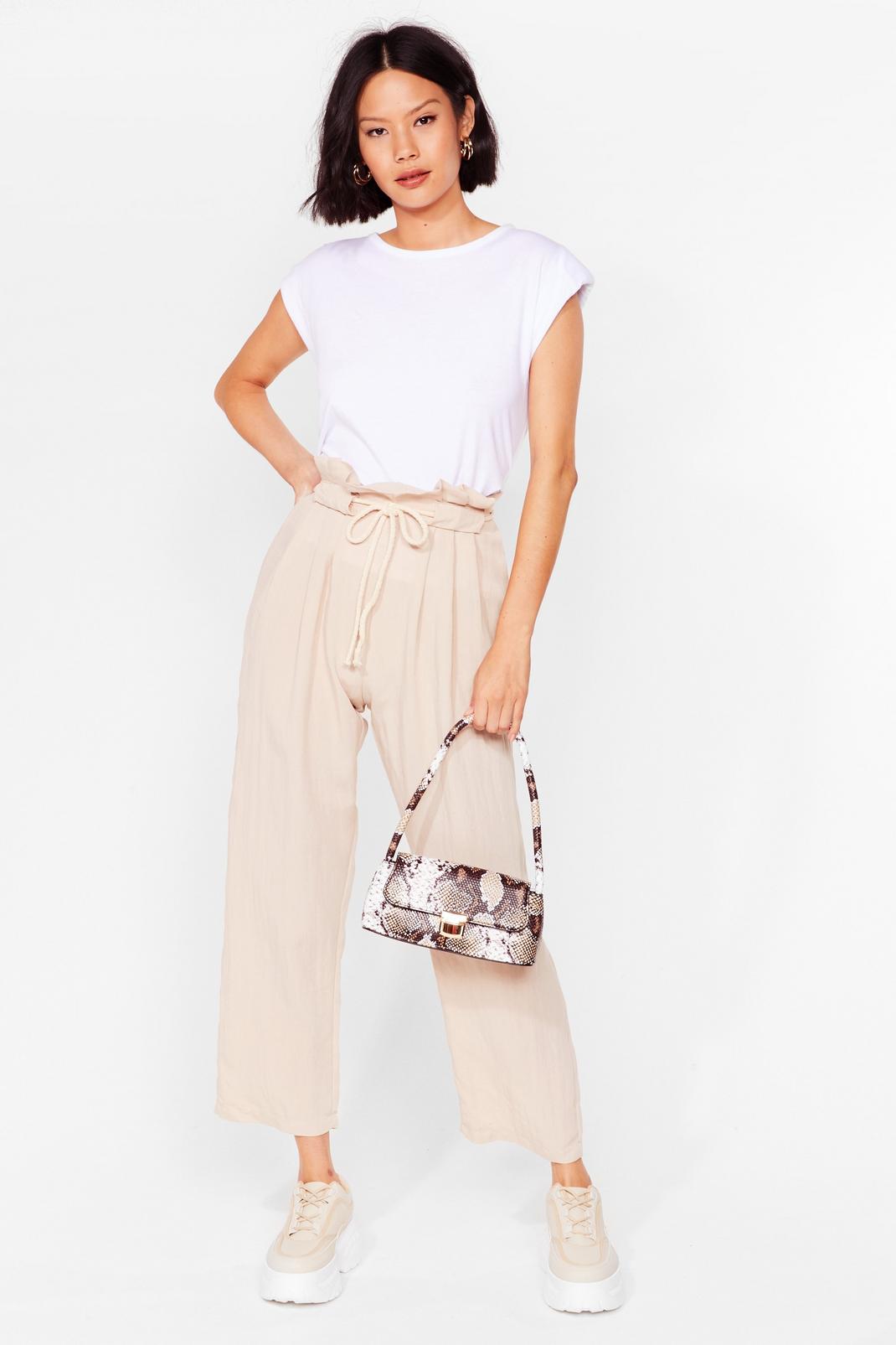Stone Cropped Drawstring Paperbag Trousers image number 1