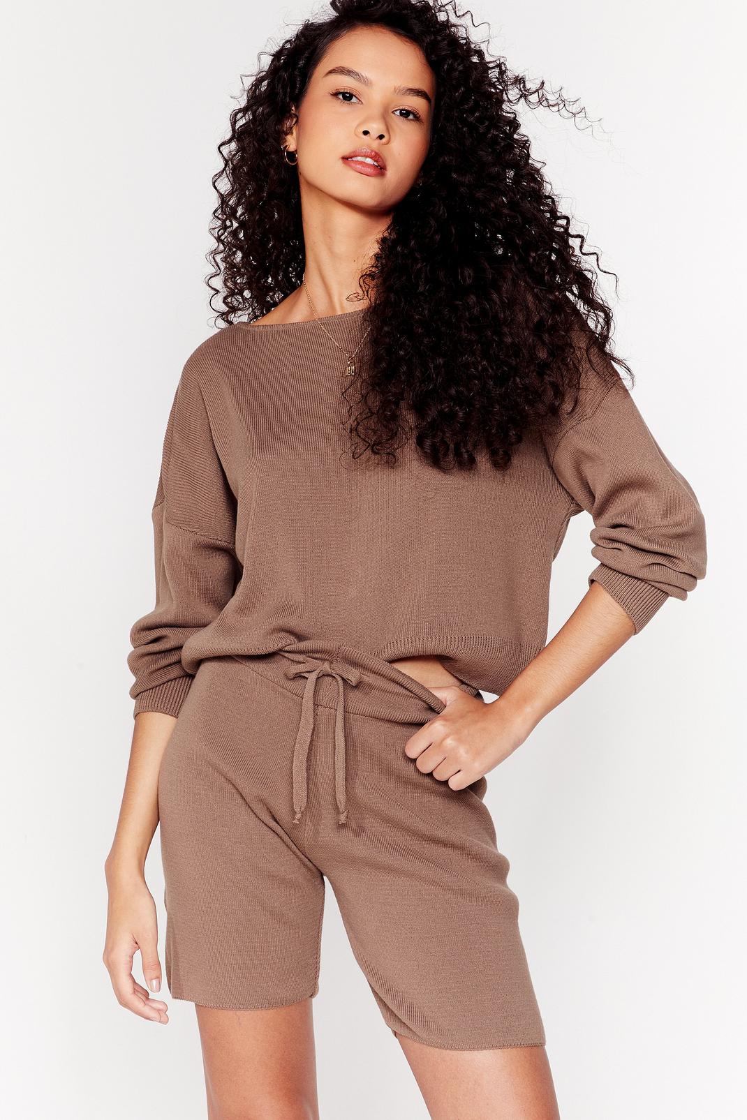 Taupe Take Knit Easy Jumper and Shorts Lounge Set image number 1