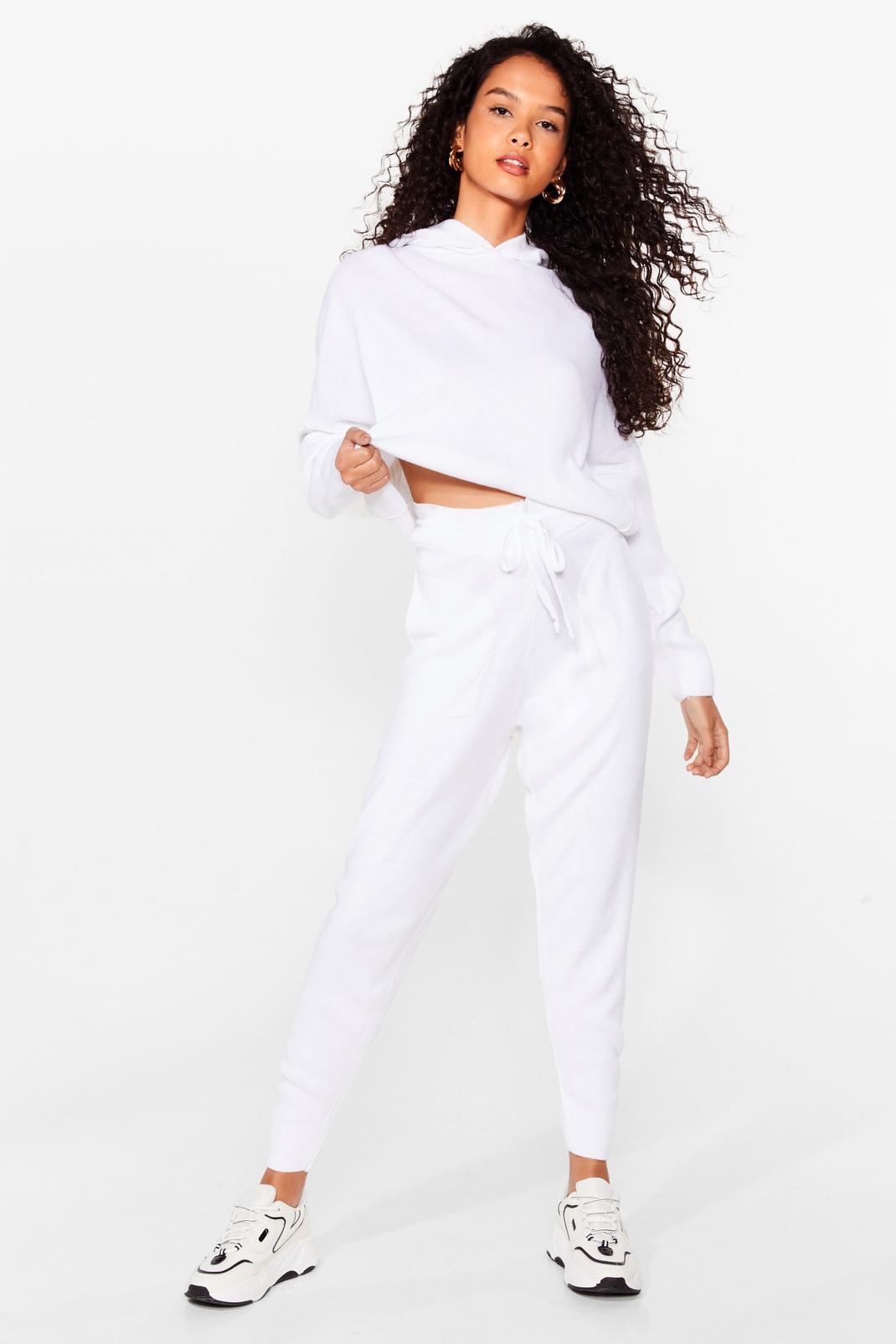 White Knitted Hoodie and Drawstring Tracksuit Pants Set image number 1