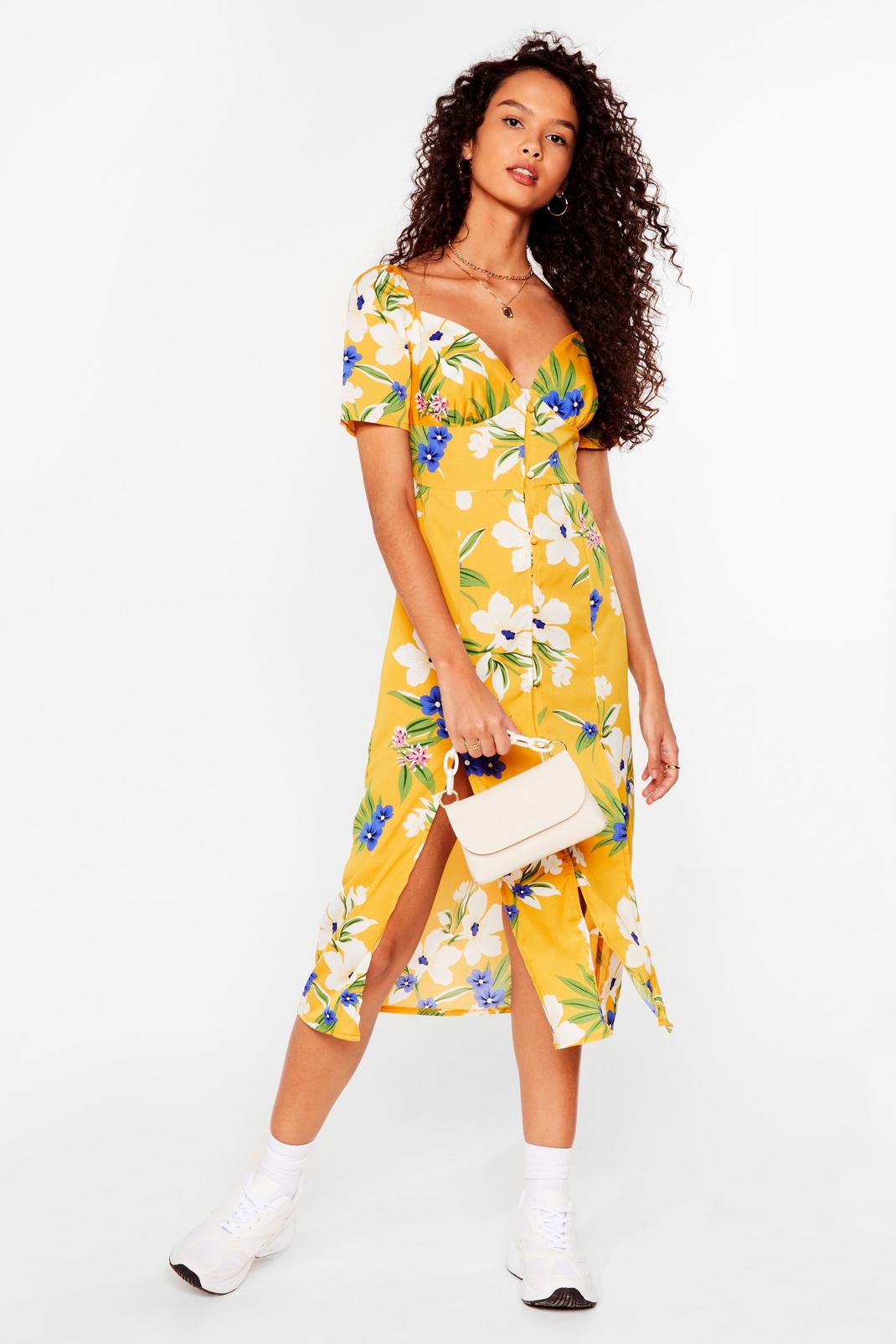 Yellow Feels Like Summer Floral Midi Dress image number 1