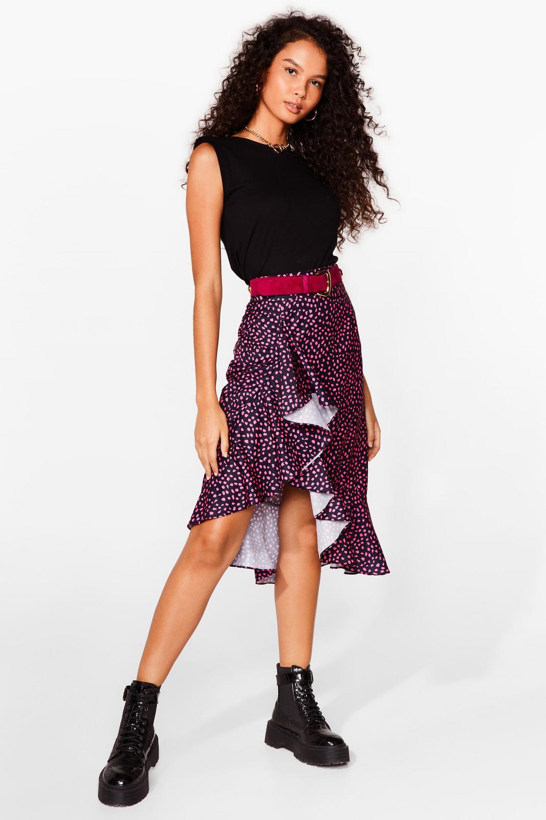 Pink Abstract Spot Ruffle Midi Skirt image number 1