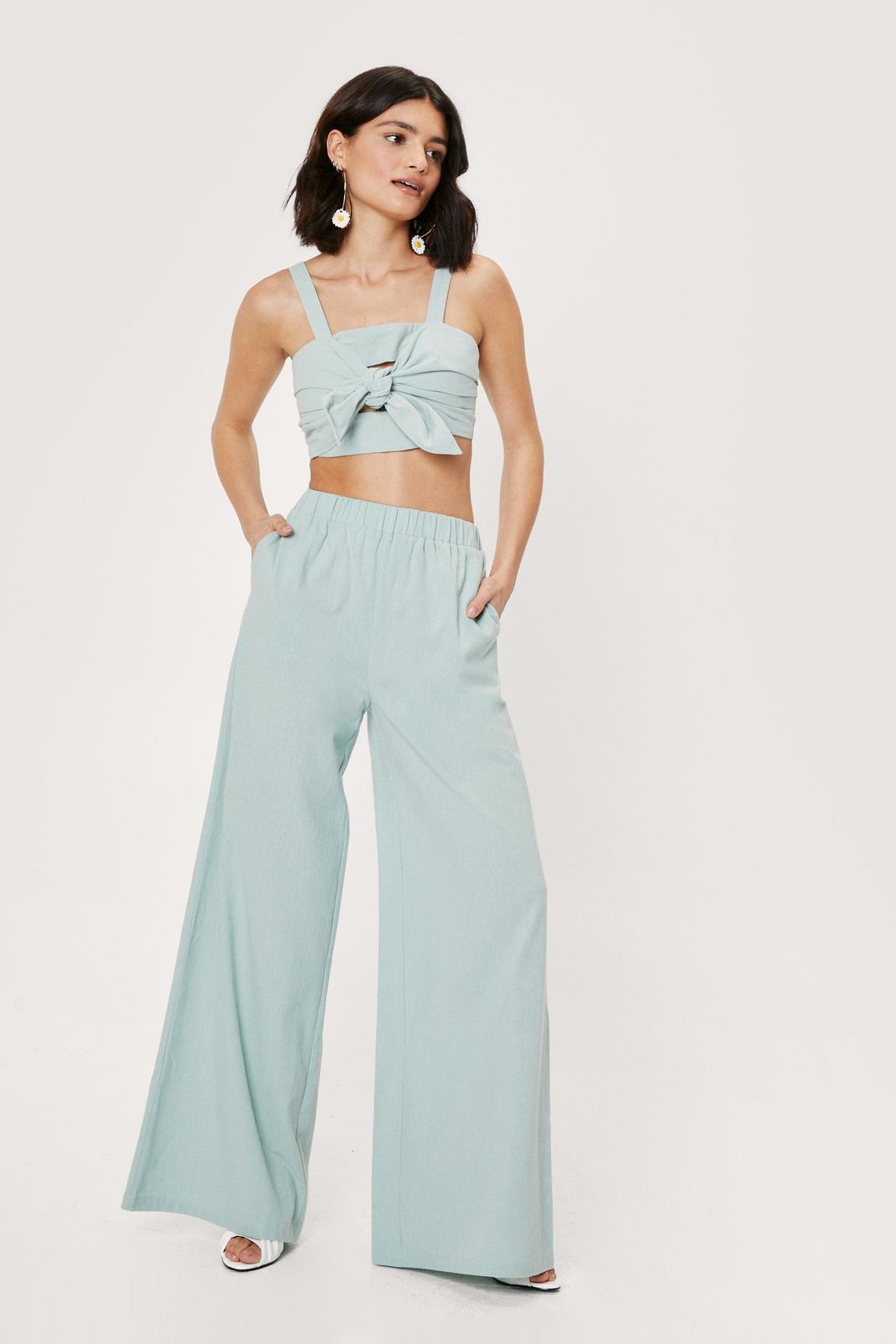 Mint High Waisted Elasticized Wide Leg Trousers image number 1