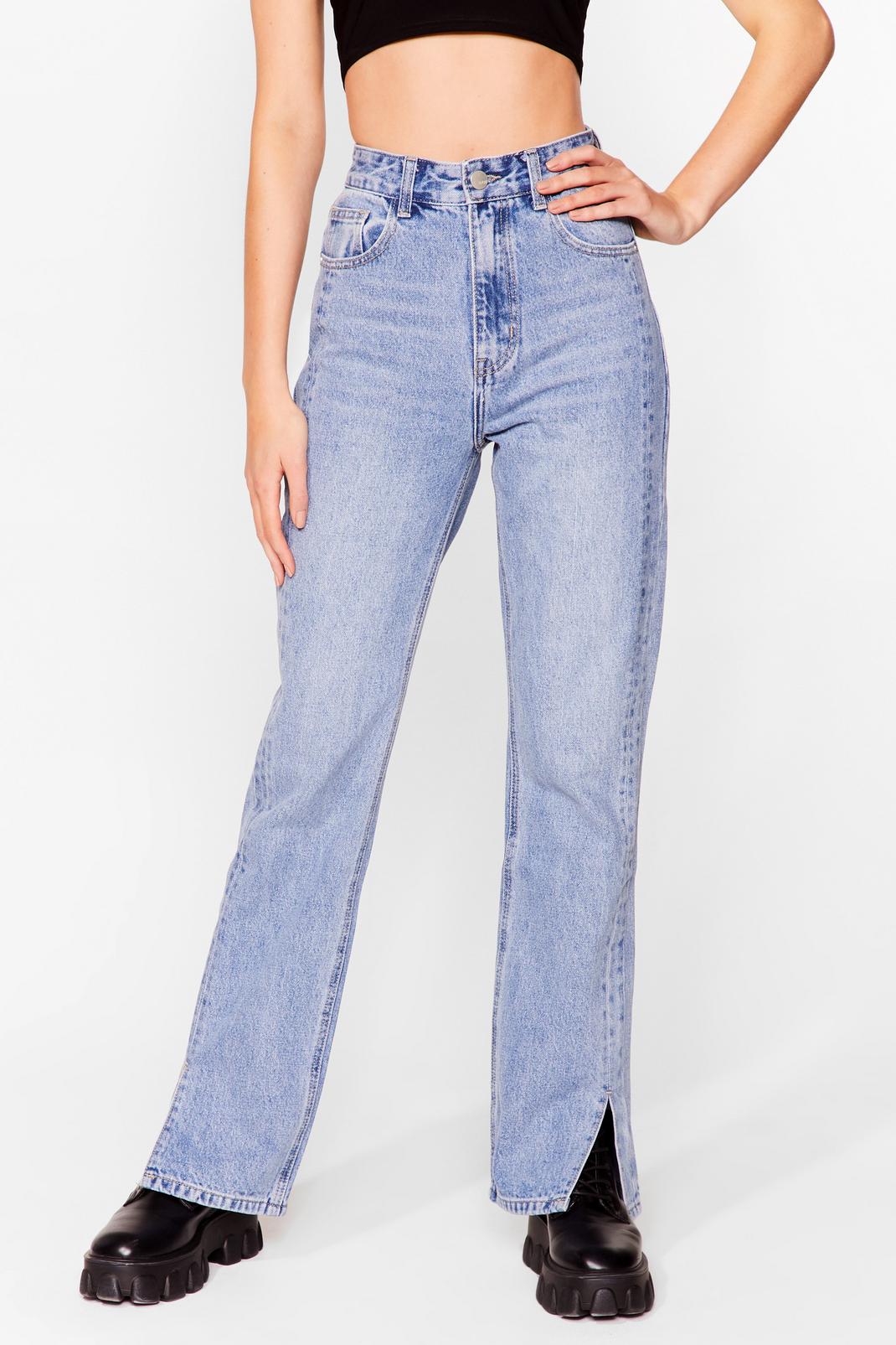 Blue Slits Down to You High-Waisted Straight Leg Jeans image number 1