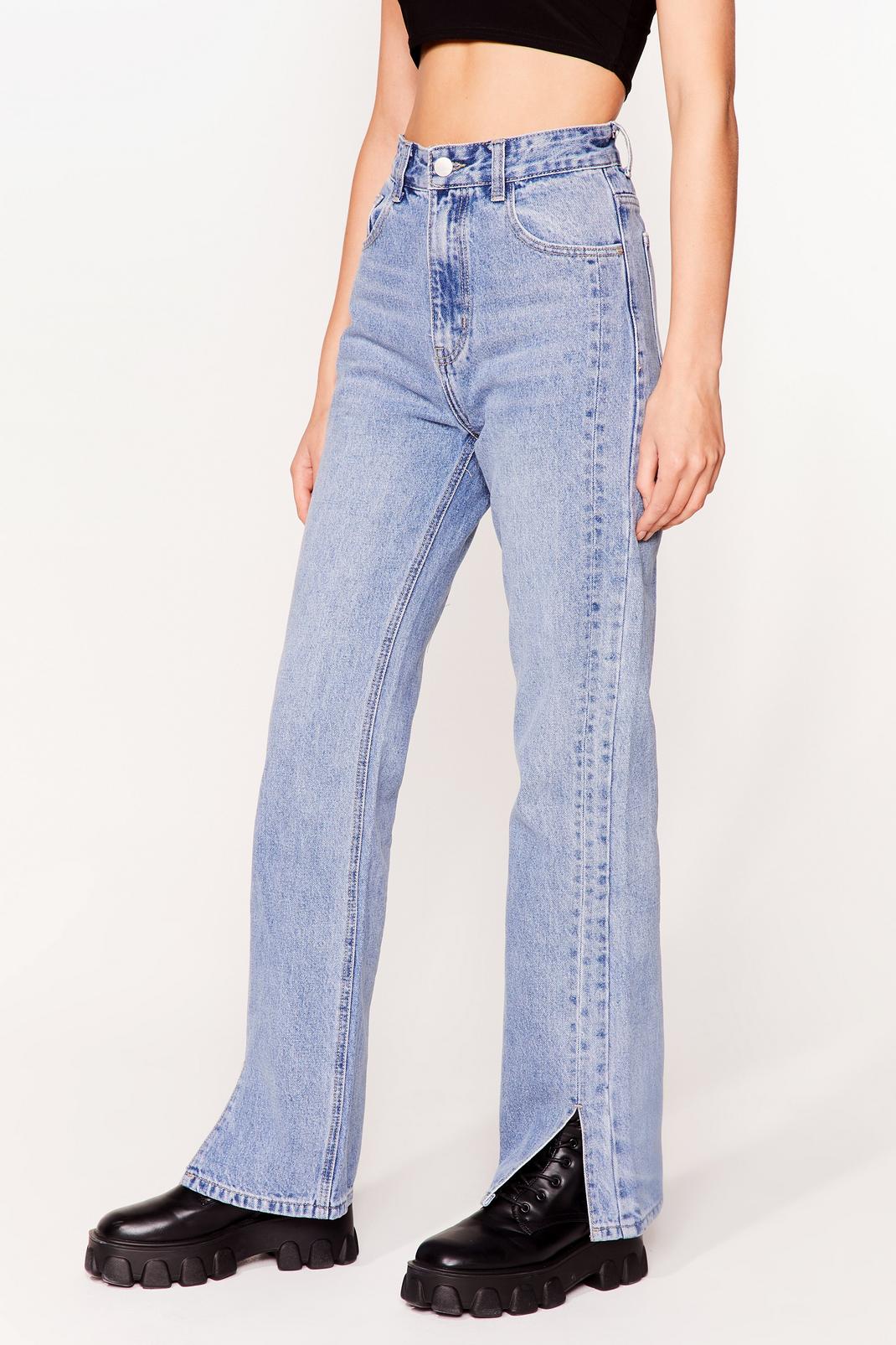 split hem blue jeans