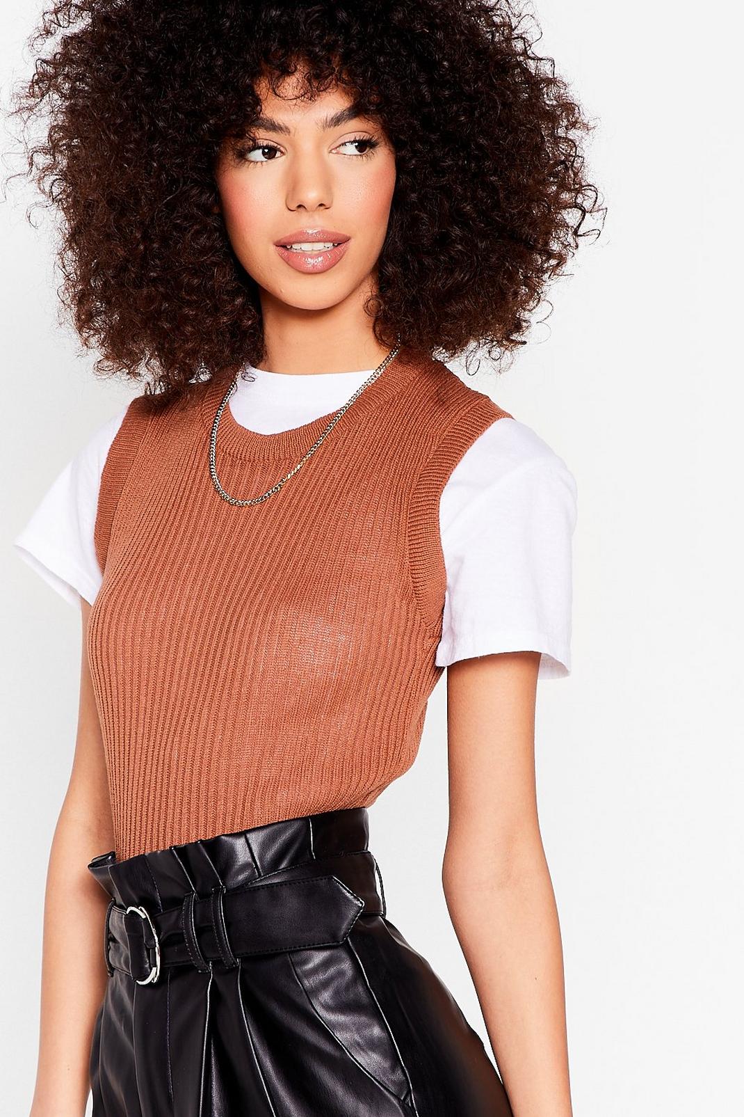 Rust Crew Neck Knit Tank Top image number 1