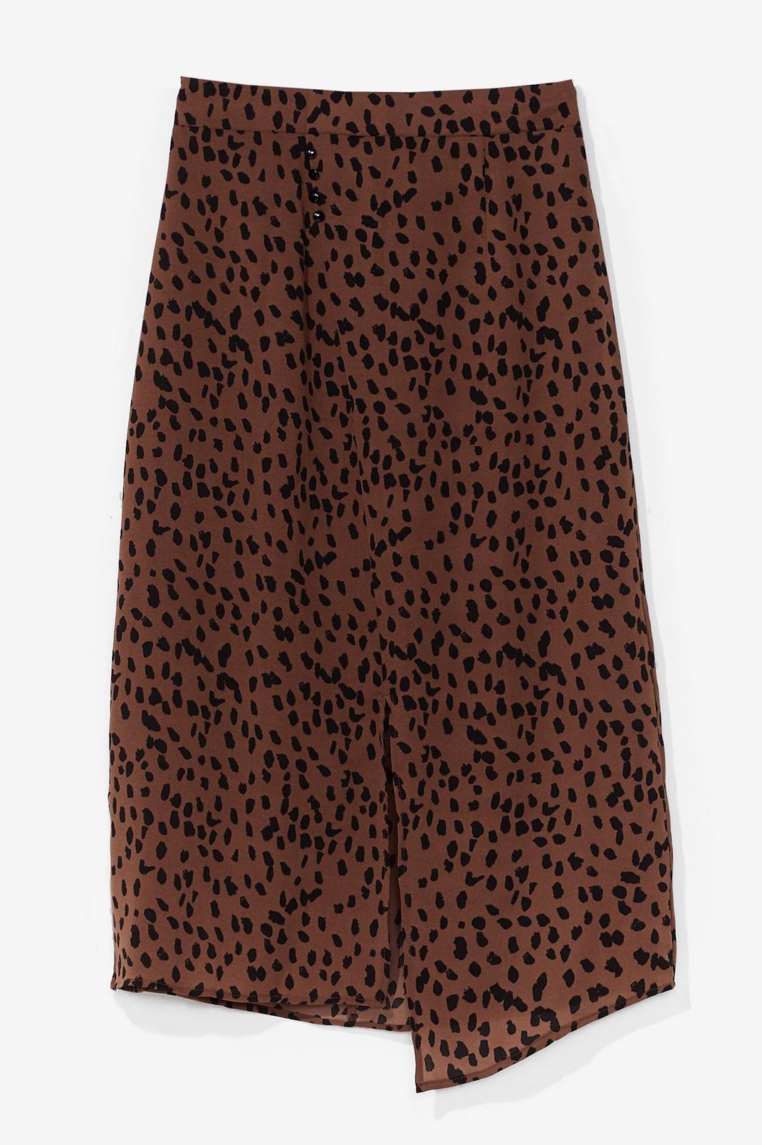 Brown Animal Flowy Slit Midi Skirt image number 1