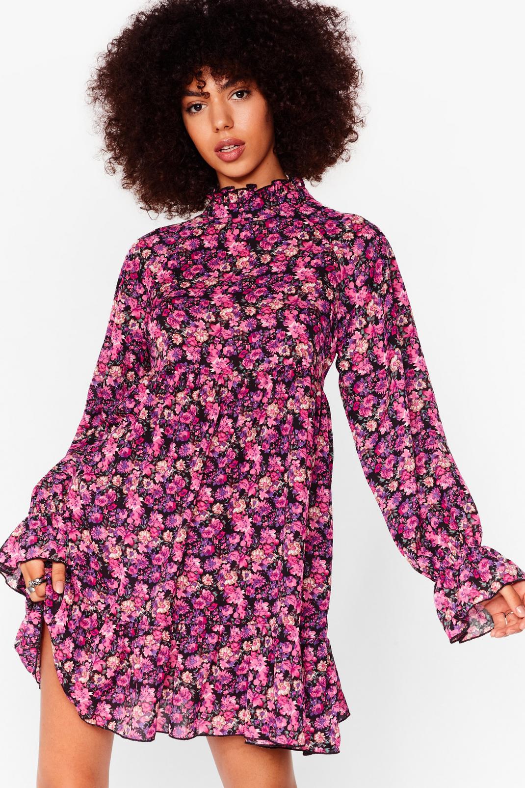 Black Let Love Bloom Floral Mini Dress image number 1
