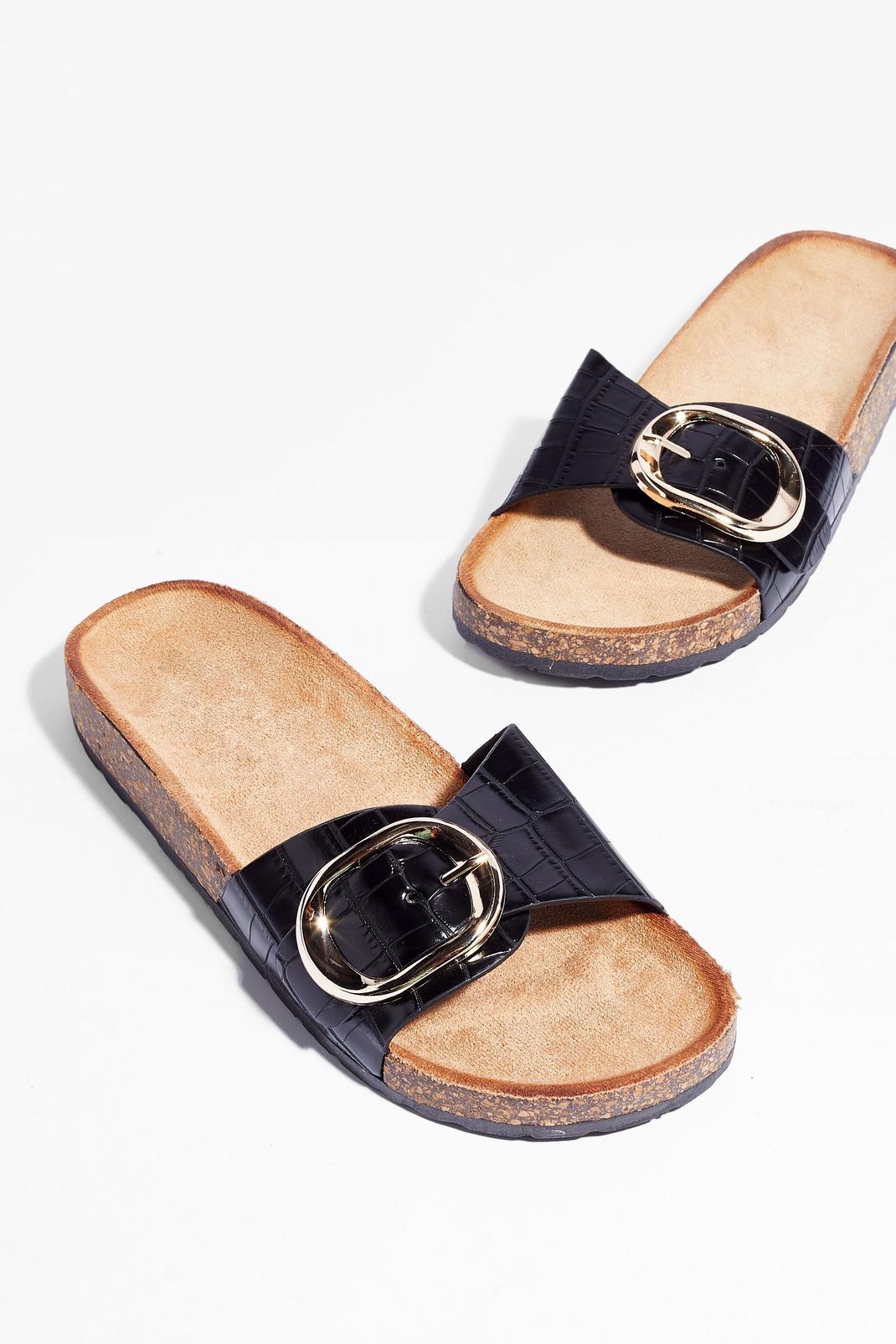 Faux Leather Croc Buckle Sliders image number 1