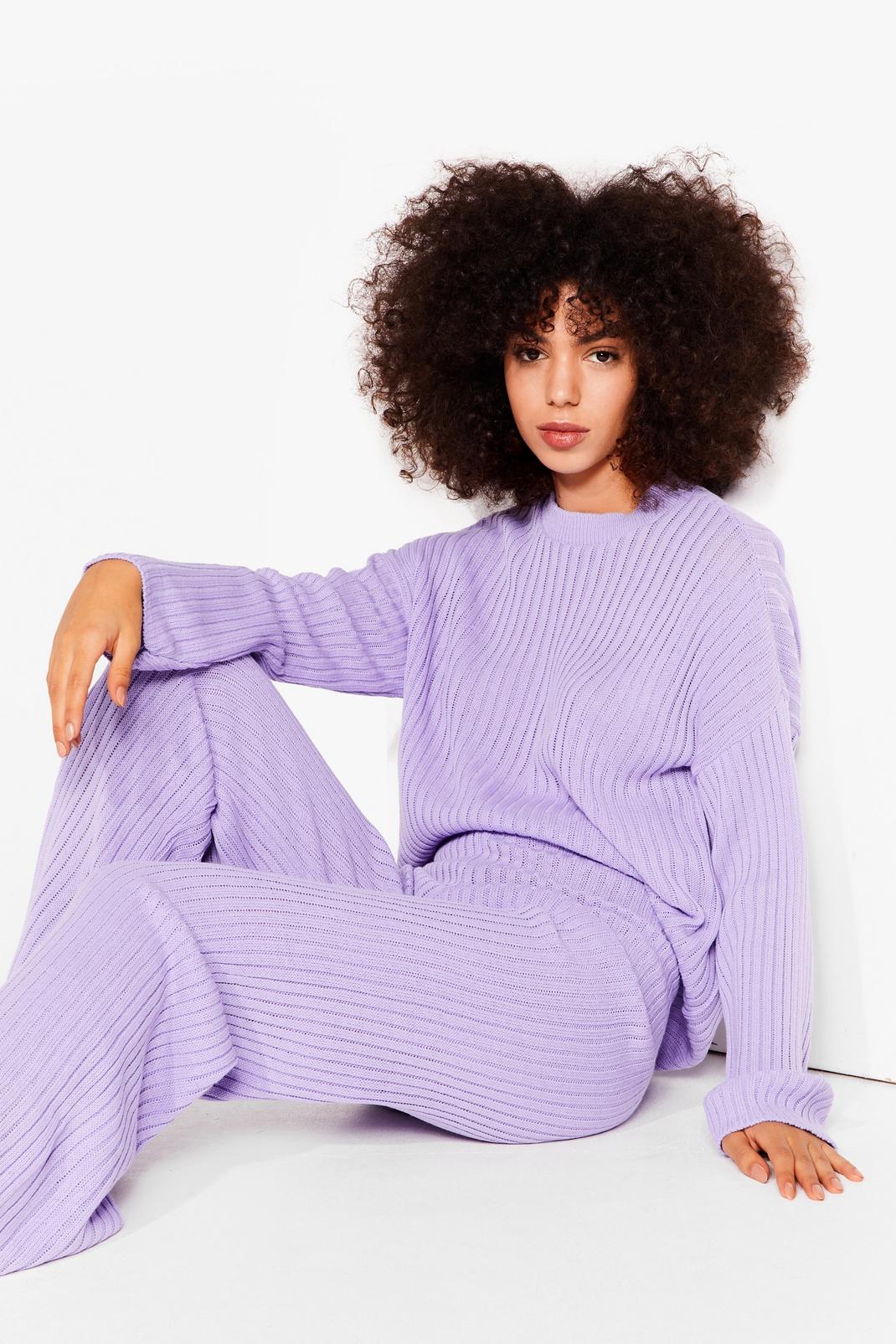 Lavender Ribbed Knit Sweater and Pants Set image number 1