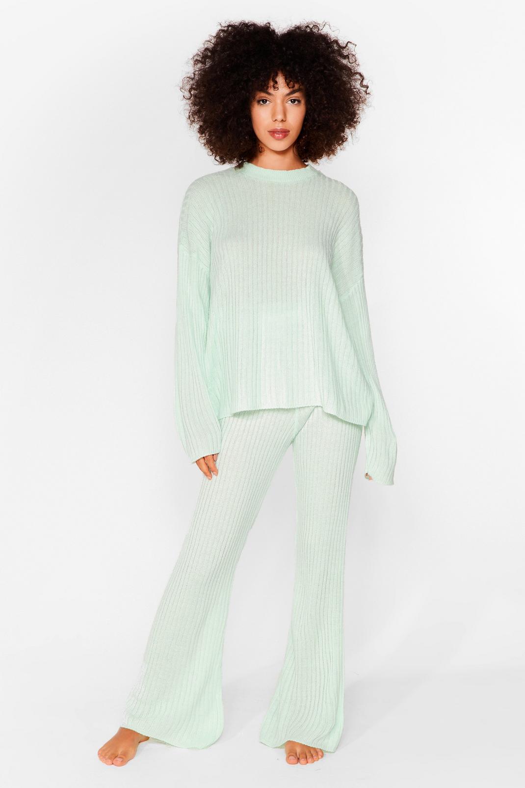 Mint Ribbed Knit Sweater and Pants Set image number 1