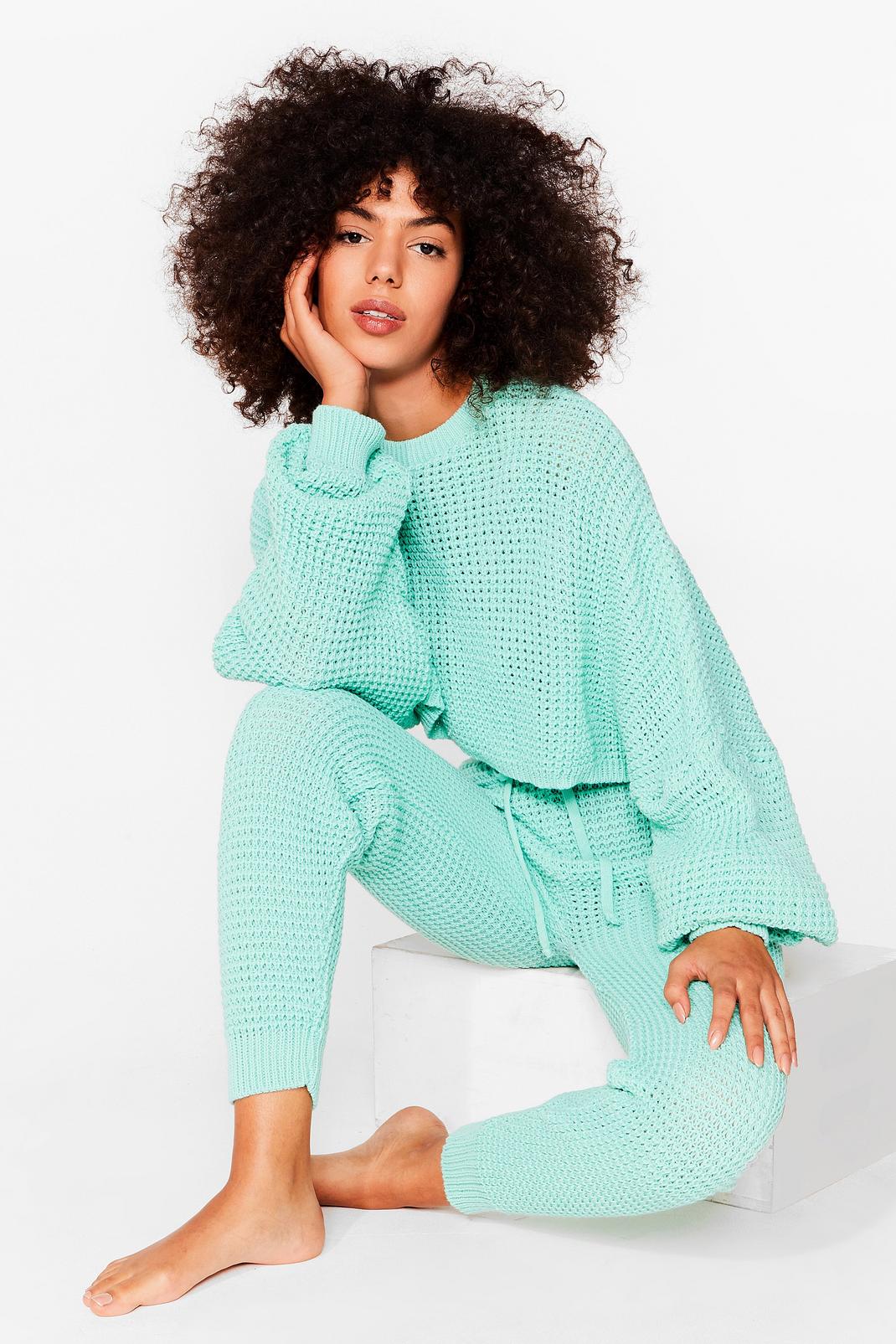 Apple green Knit Sweater and Fitted Sweatpants Set image number 1