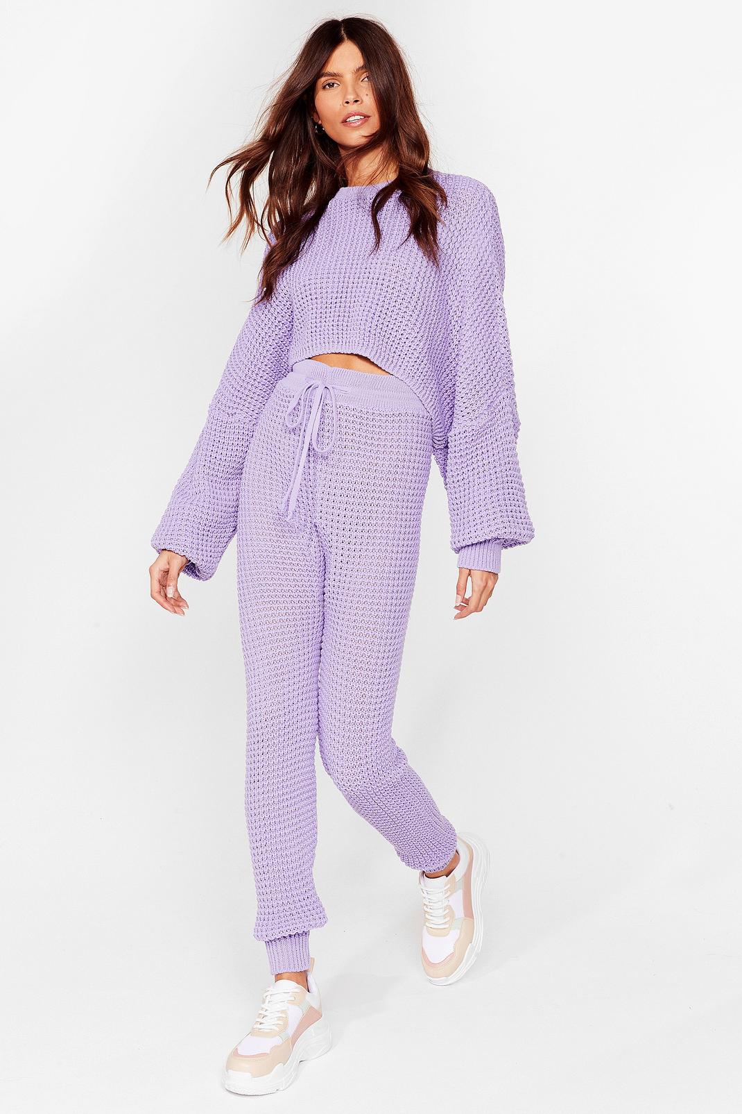 Lavender Knit's Down to You Jumper and Jogger Set image number 1