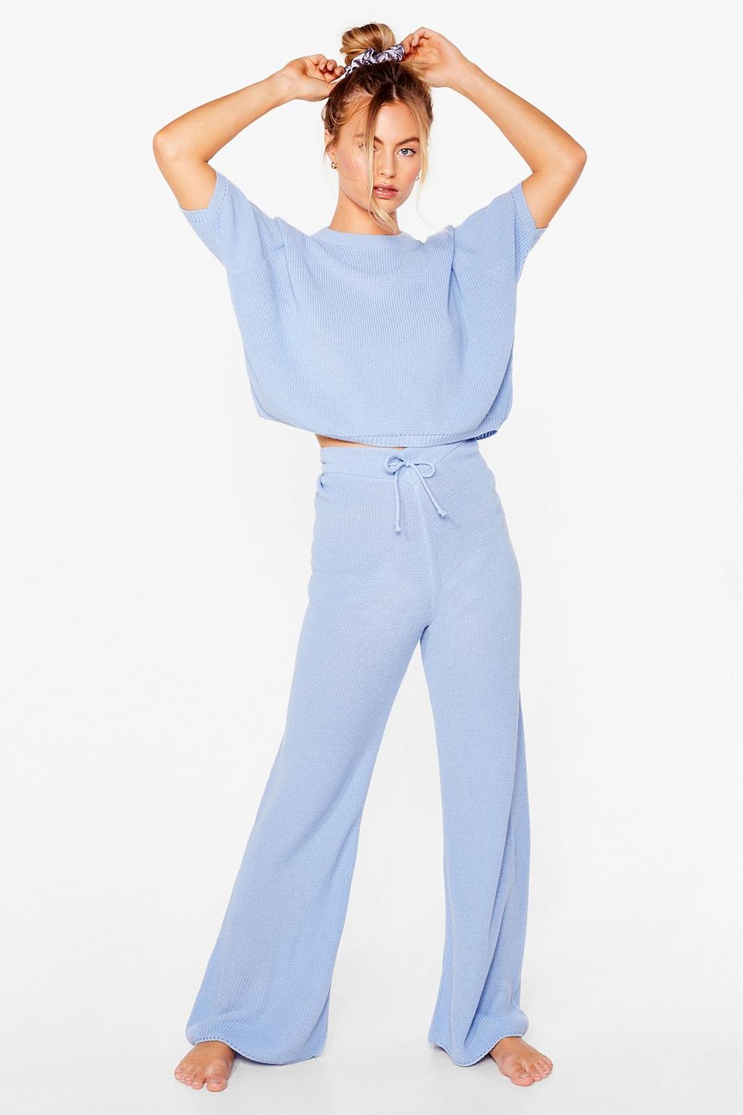 Powder blue Knit Top and Pants Loungewear Set image number 1