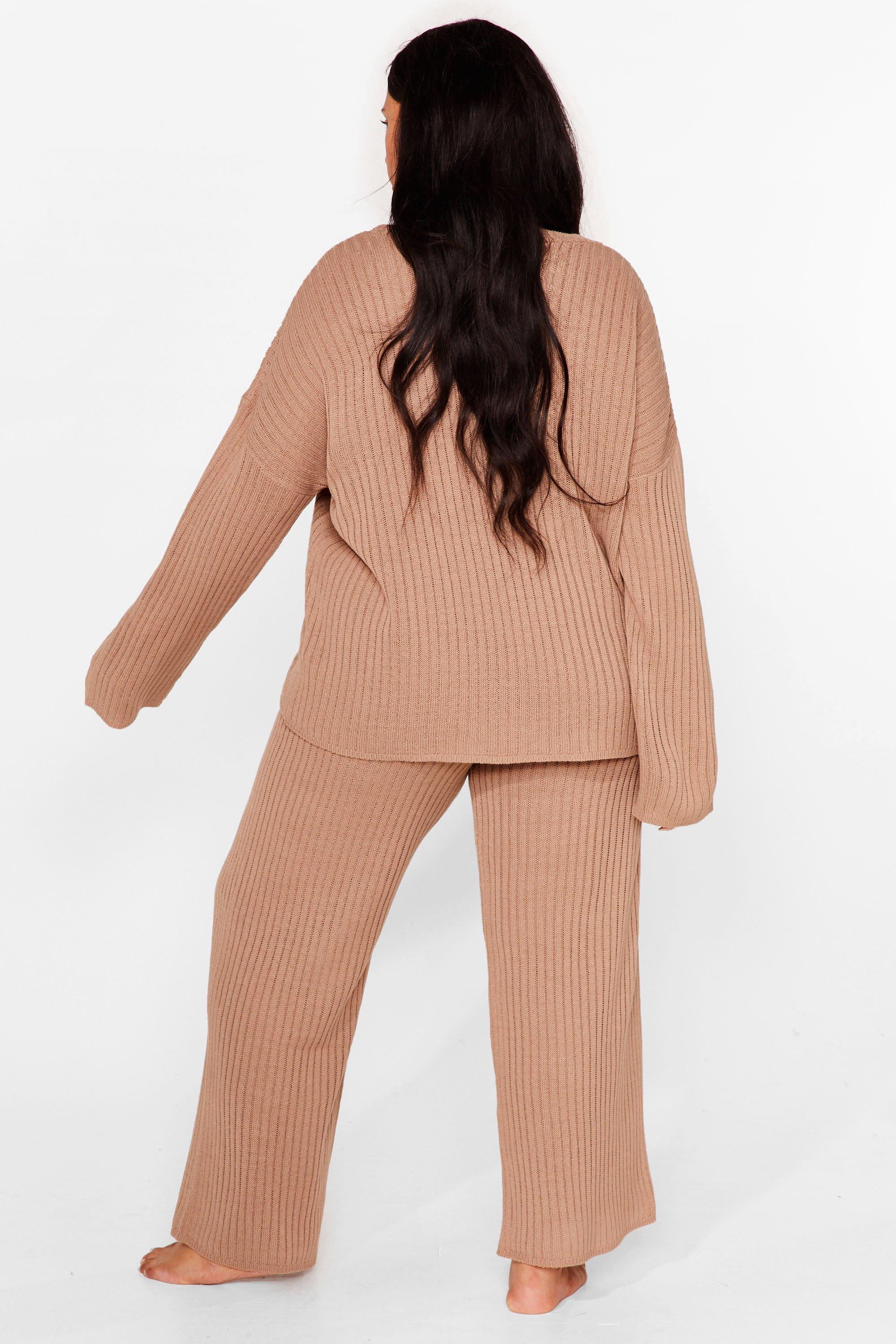 Knit Alone Plus Size Wide-Leg Trousers Lounge Set