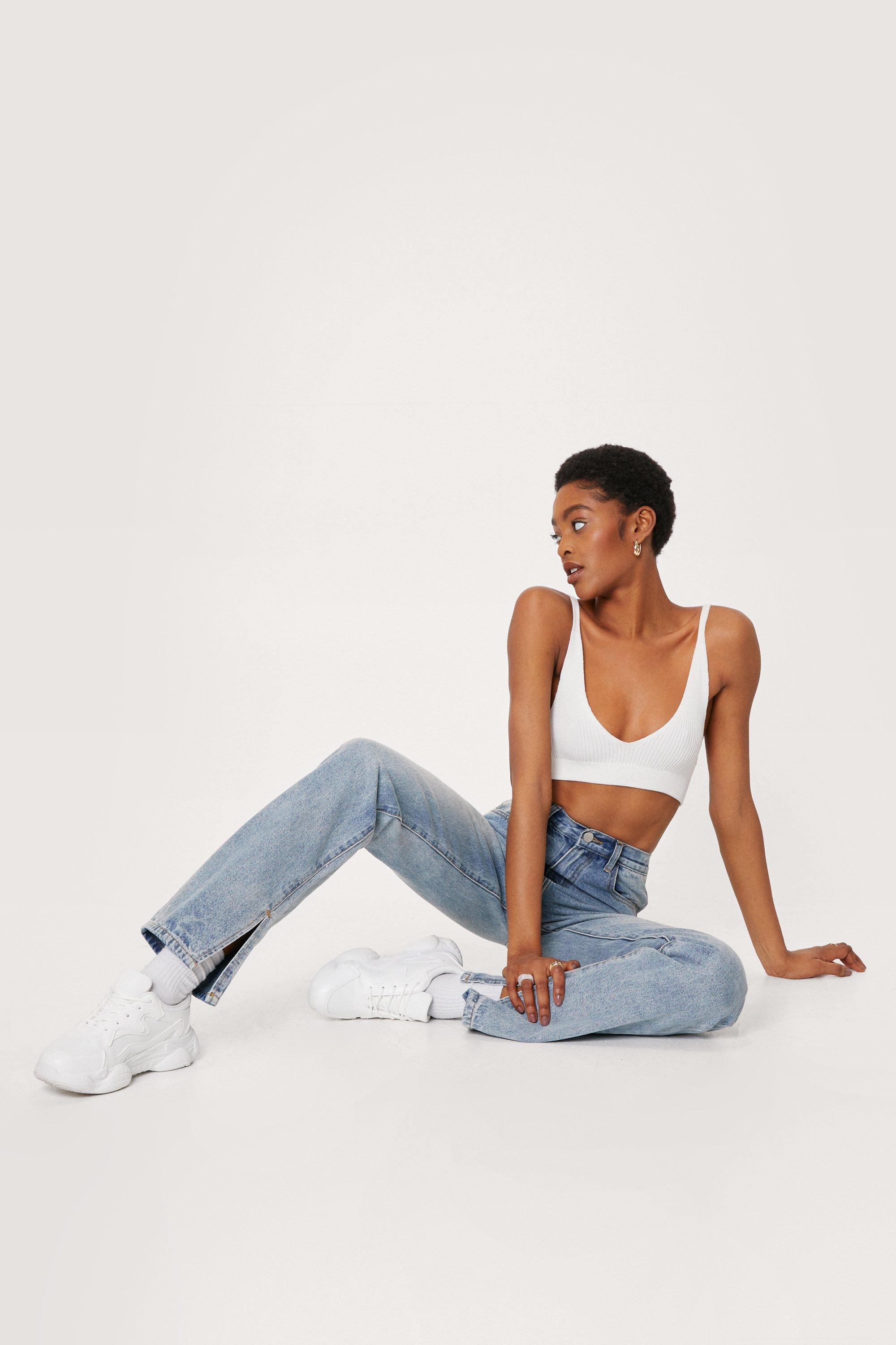 straight leg jeans with split hem