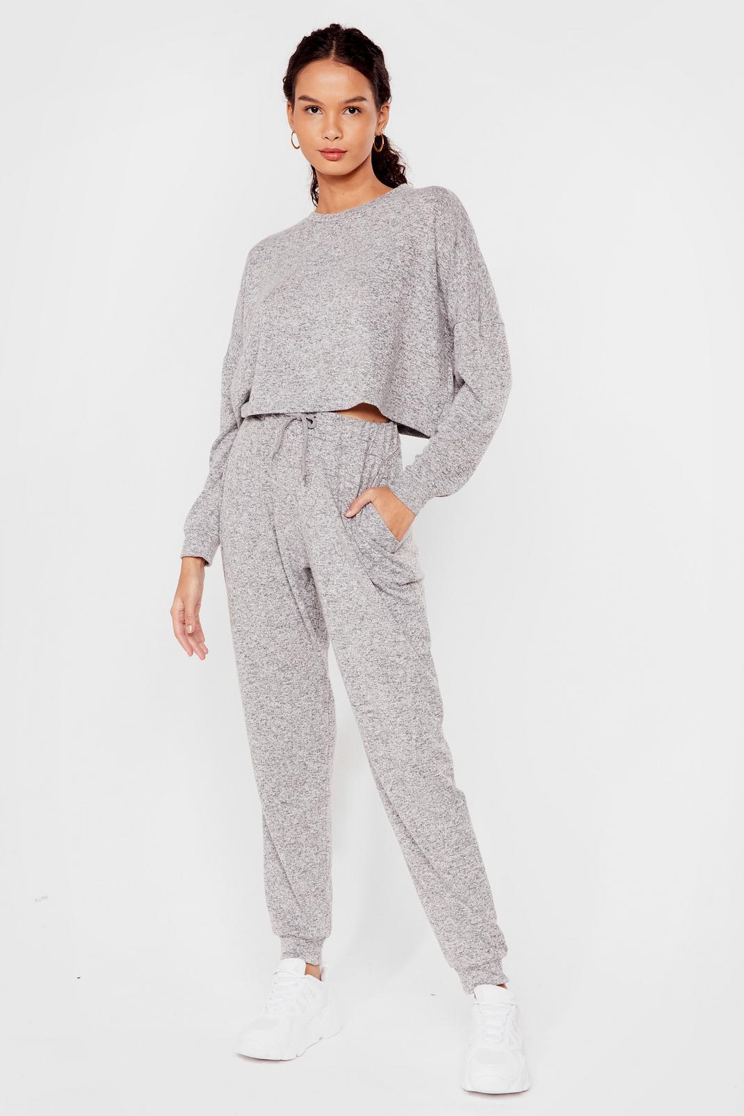 Cropped Marl Sweatshirt and Joggers Set image number 1
