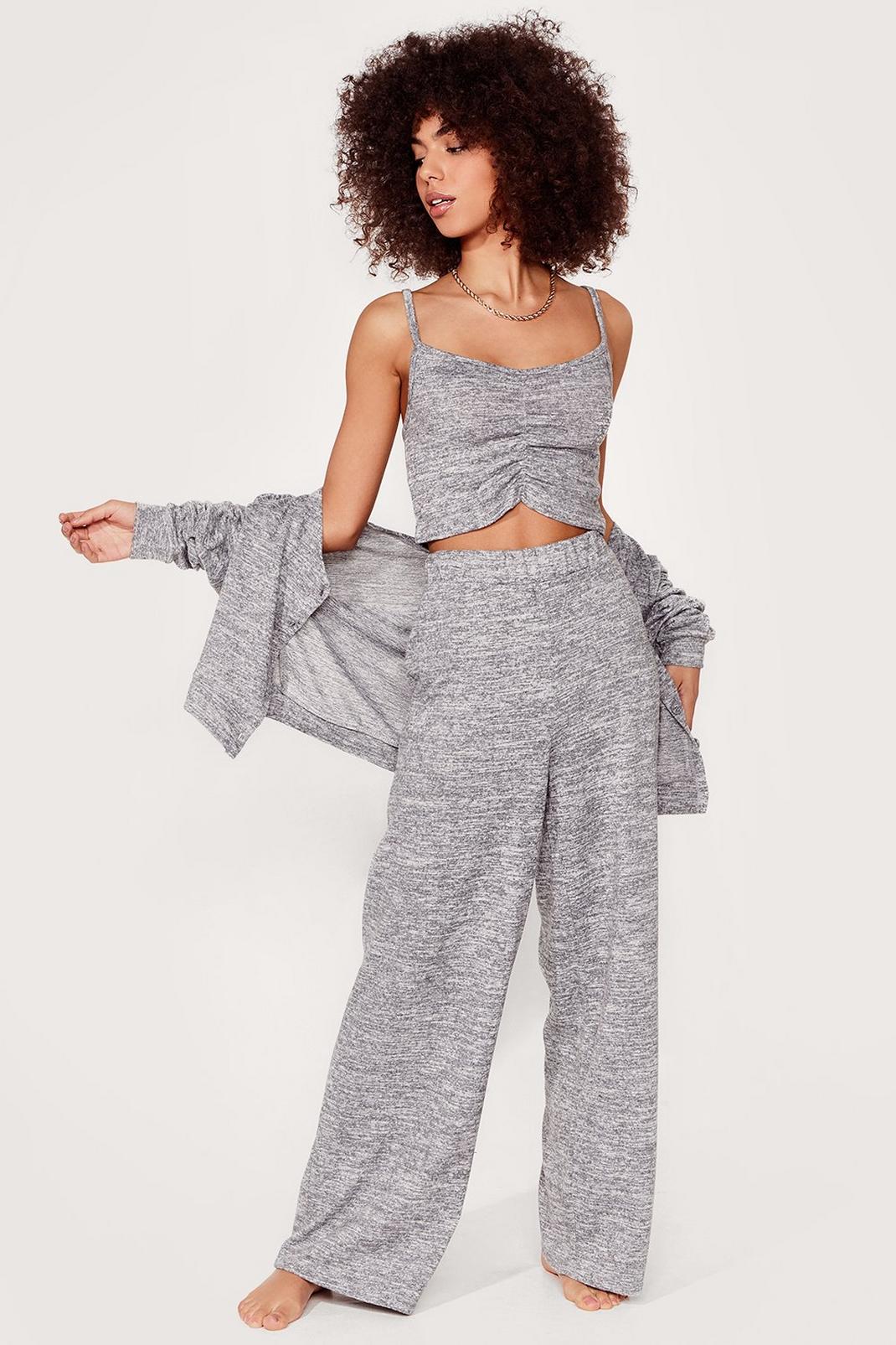 Grey marl Marl Top Cardigan and Trousers Loungewear Set image number 1