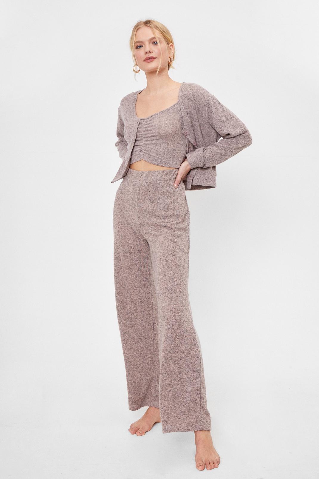 Nude Marl Top Cardigan and Trousers Loungewear Set image number 1