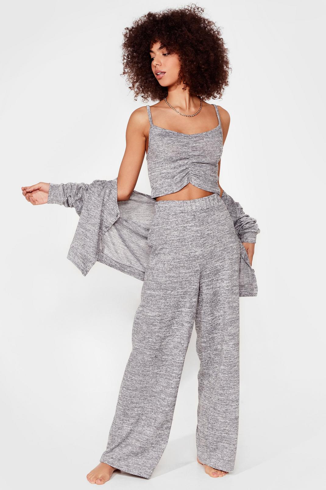 Grey marl Brushed Top and Wide Leg Trousers Lounge Set image number 1