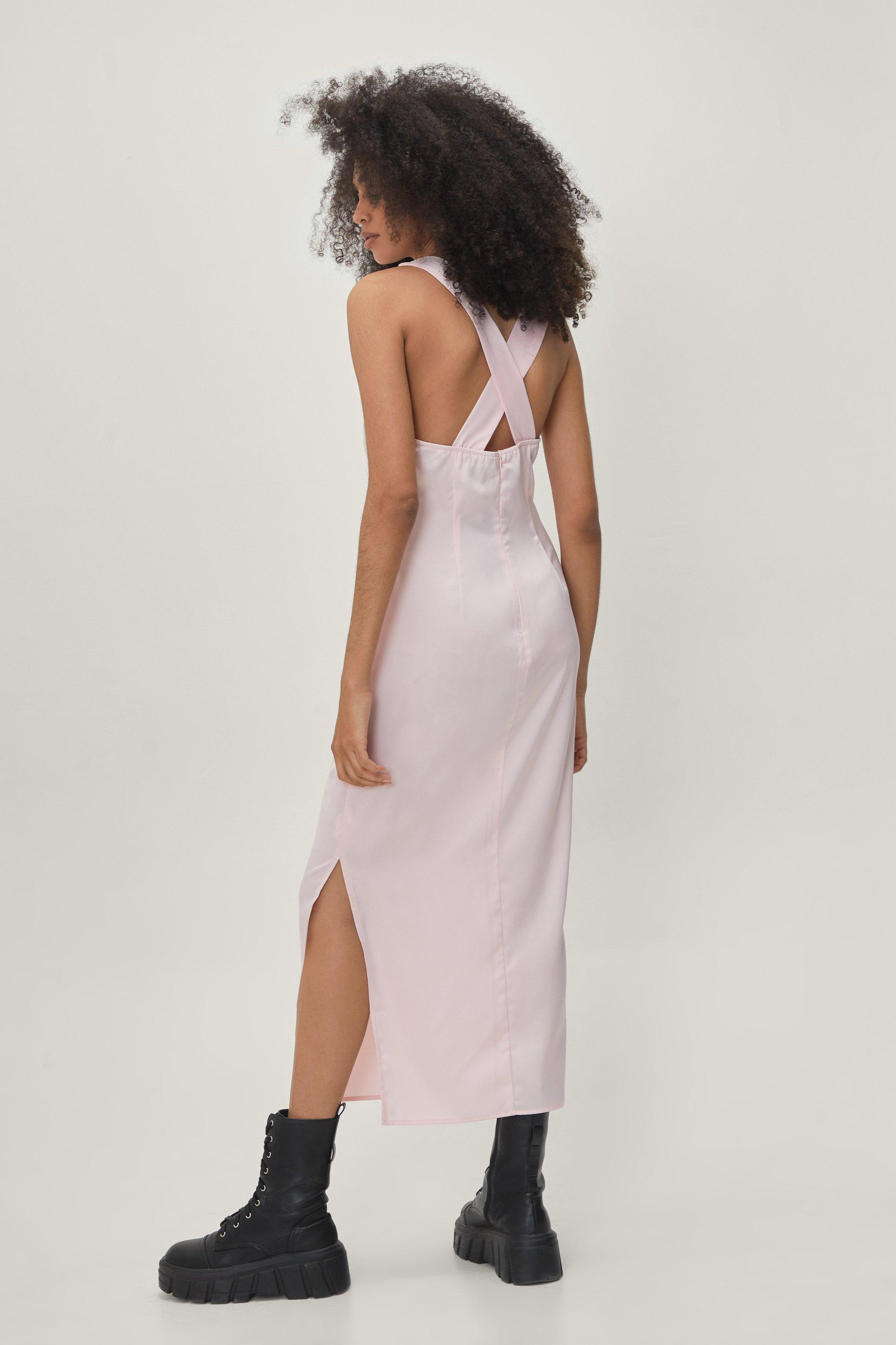 Open-backed Satin Dress Light Pink Ladies H&M US, 55% OFF