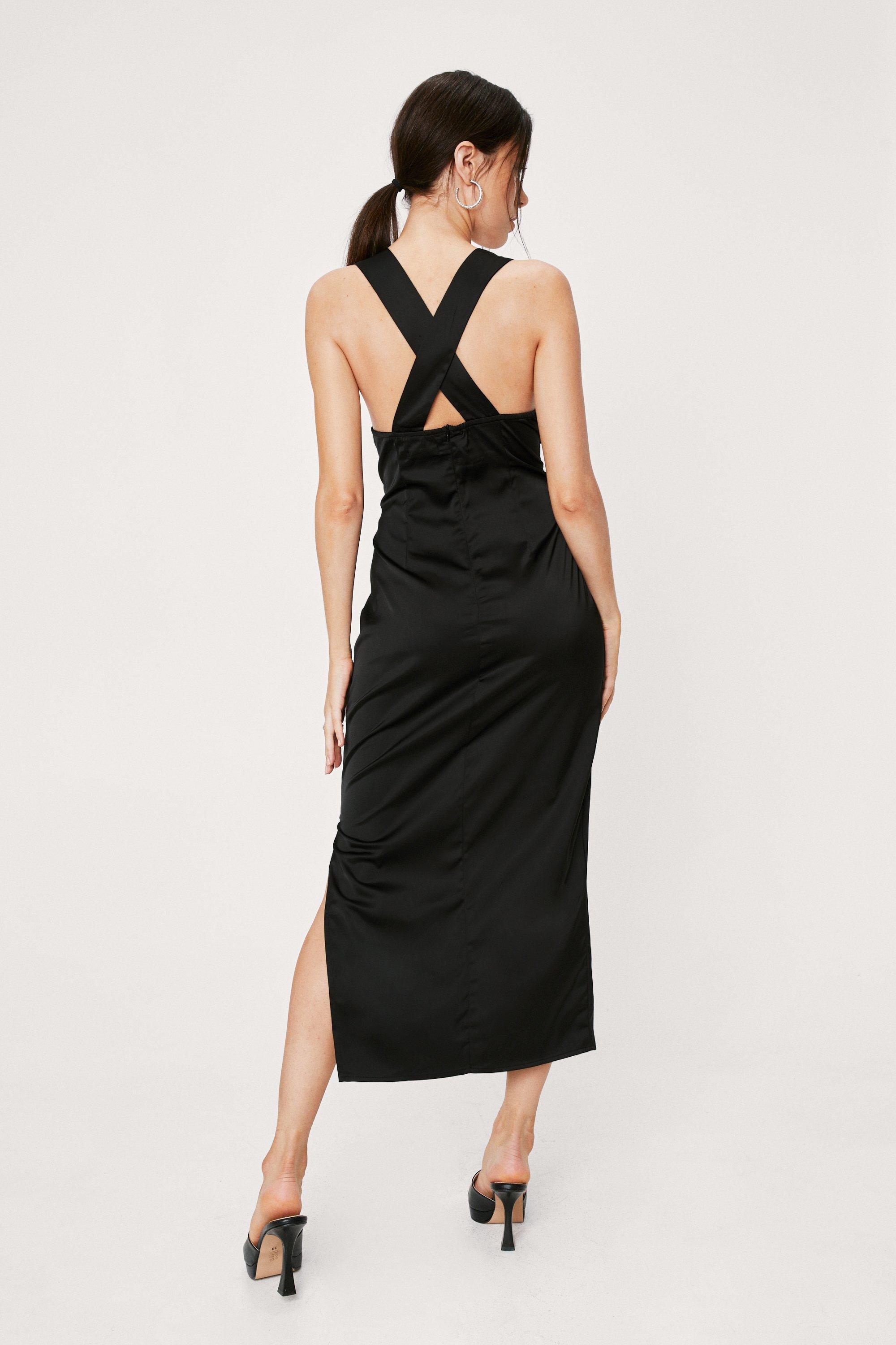 Black Spot Strappy Lace Trim Midi Slip Dress